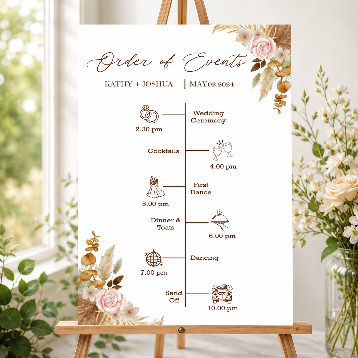 Pampas Grass Wedding Day Timeline Board