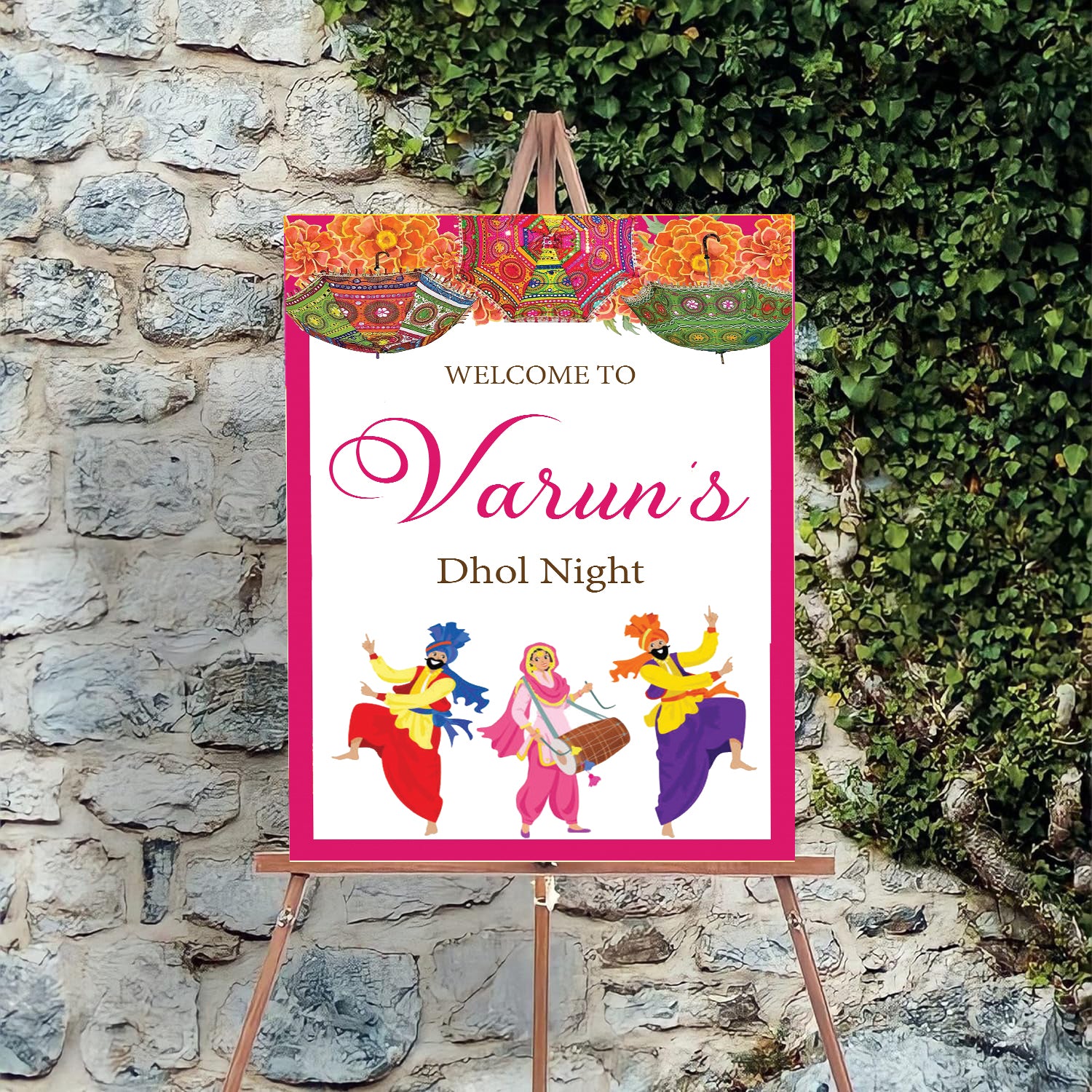 Dhol Night Ceremony Signage or Welcome Board for Decoration
