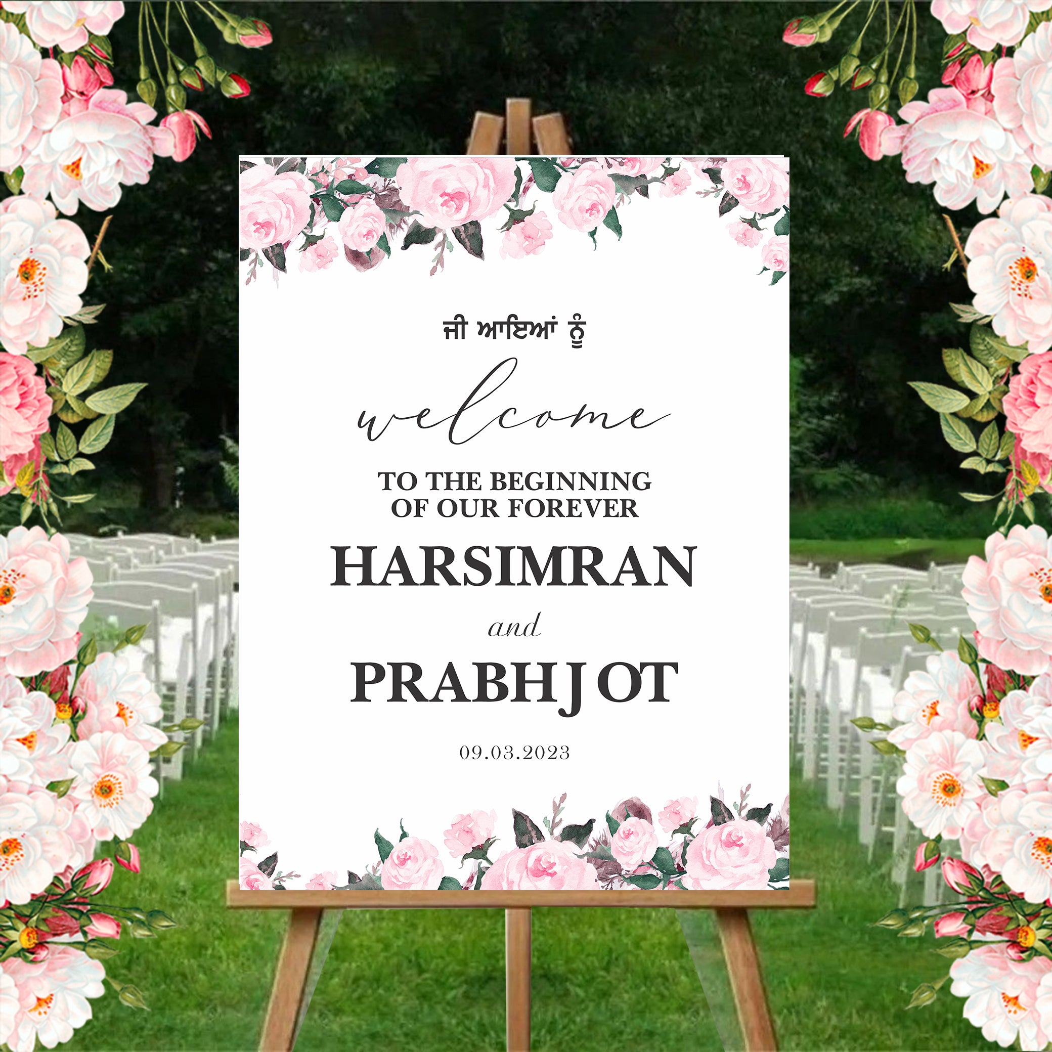 Indian Punjabi Wedding Anand Karaj Ceremony Welcome Board Sign for Decoration