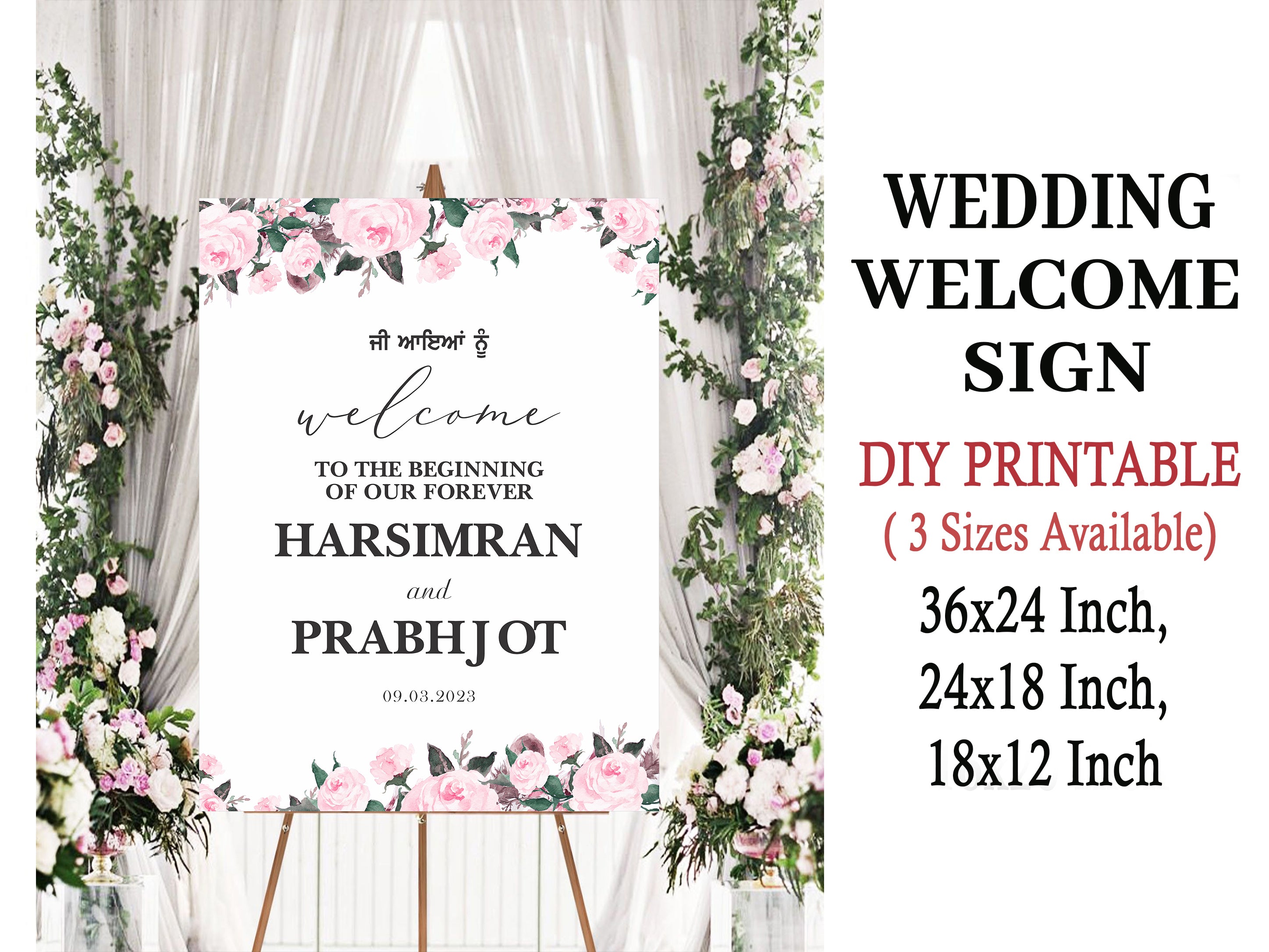 Indian Punjabi Wedding Anand Karaj Ceremony Welcome Board Sign for Decoration