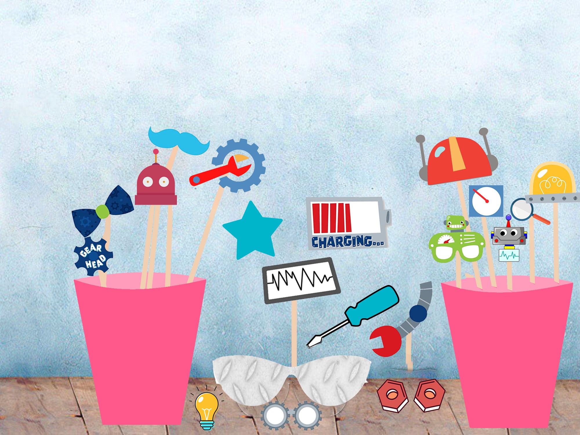 Robot Birthday Party Photo Booth Props Kit