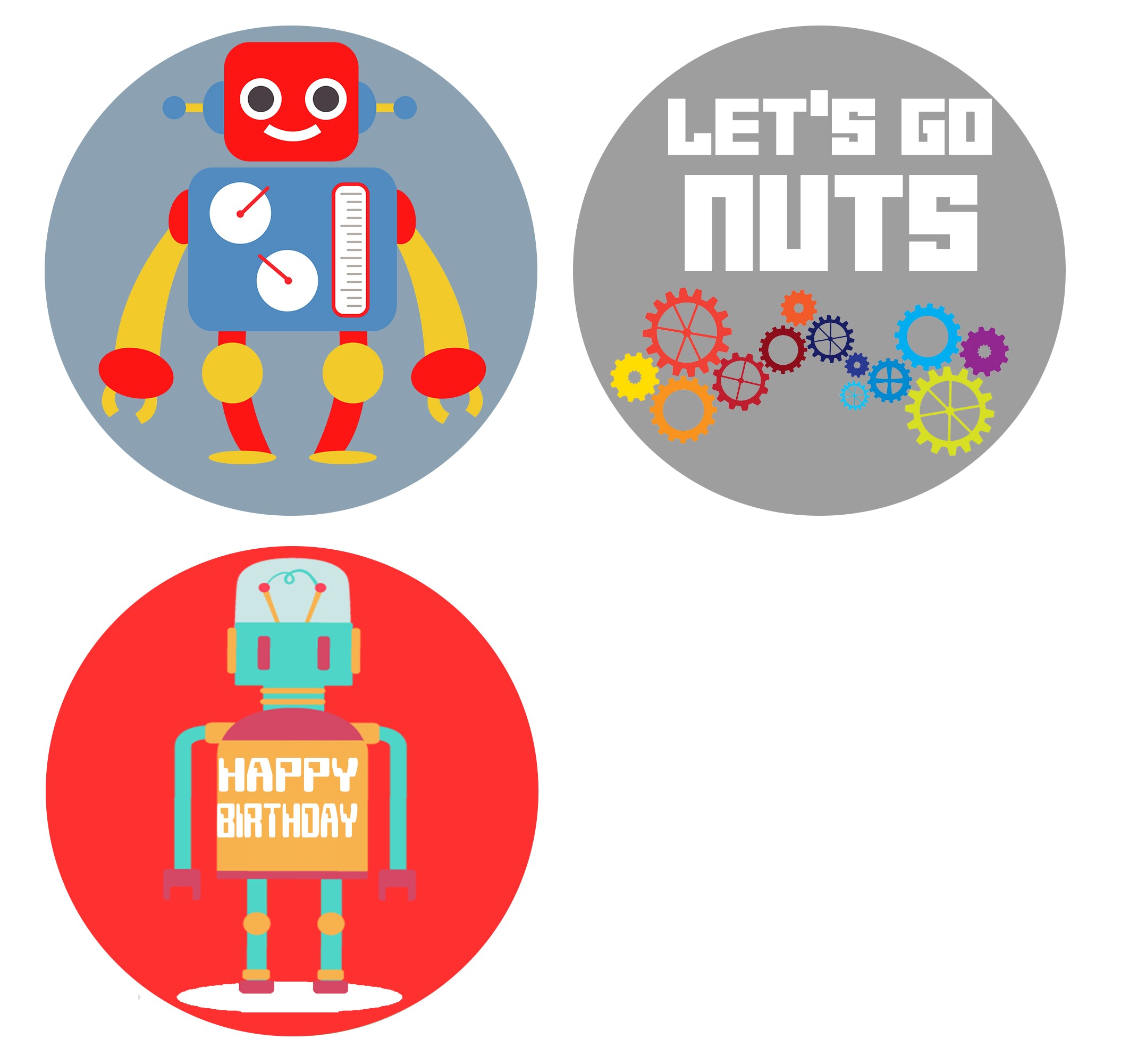 Robot Birthday Party Cupcake Toppers for Decoration