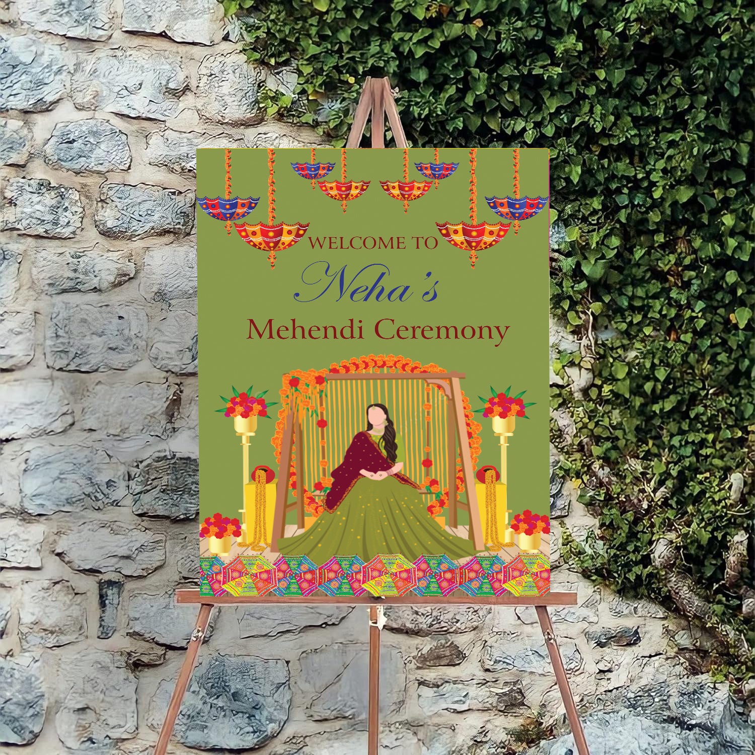 Mehndi Ceremony Signage or Welcome Board for Decoration