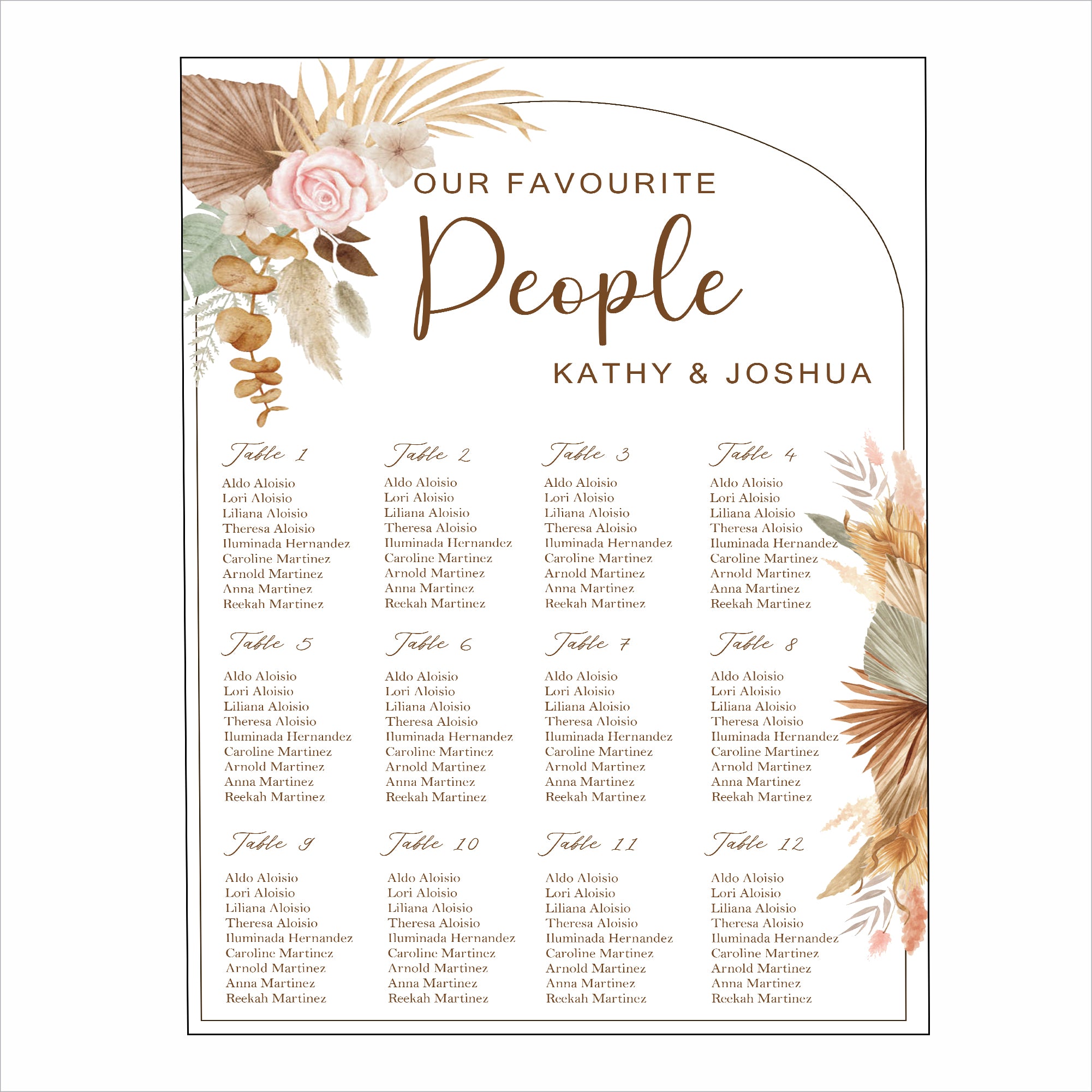 Pampas Grass Wedding Find your Seat Sitting Layout