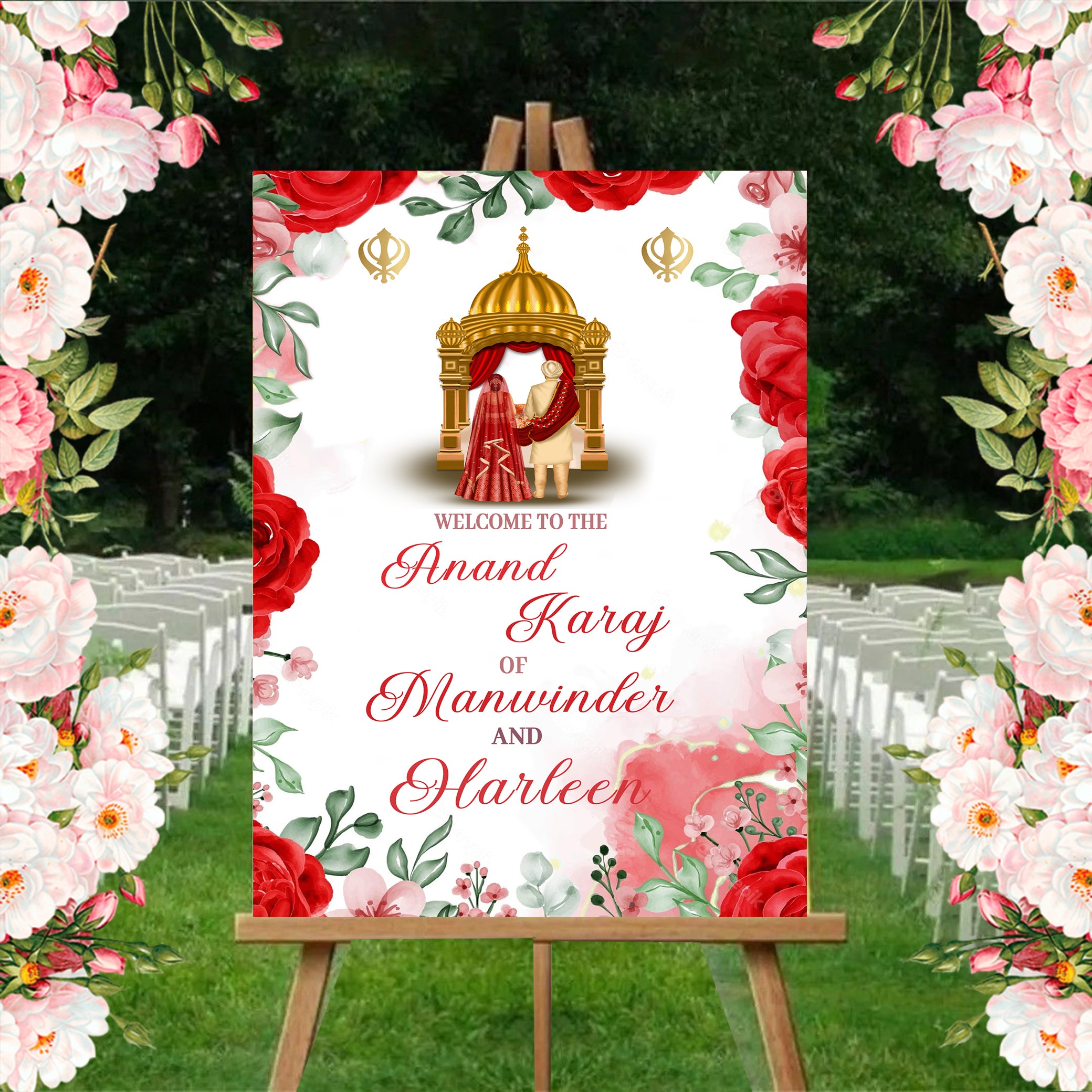 Indian Punjabi Wedding Anand Karaj Ceremony Welcome Board Sign for Decoration