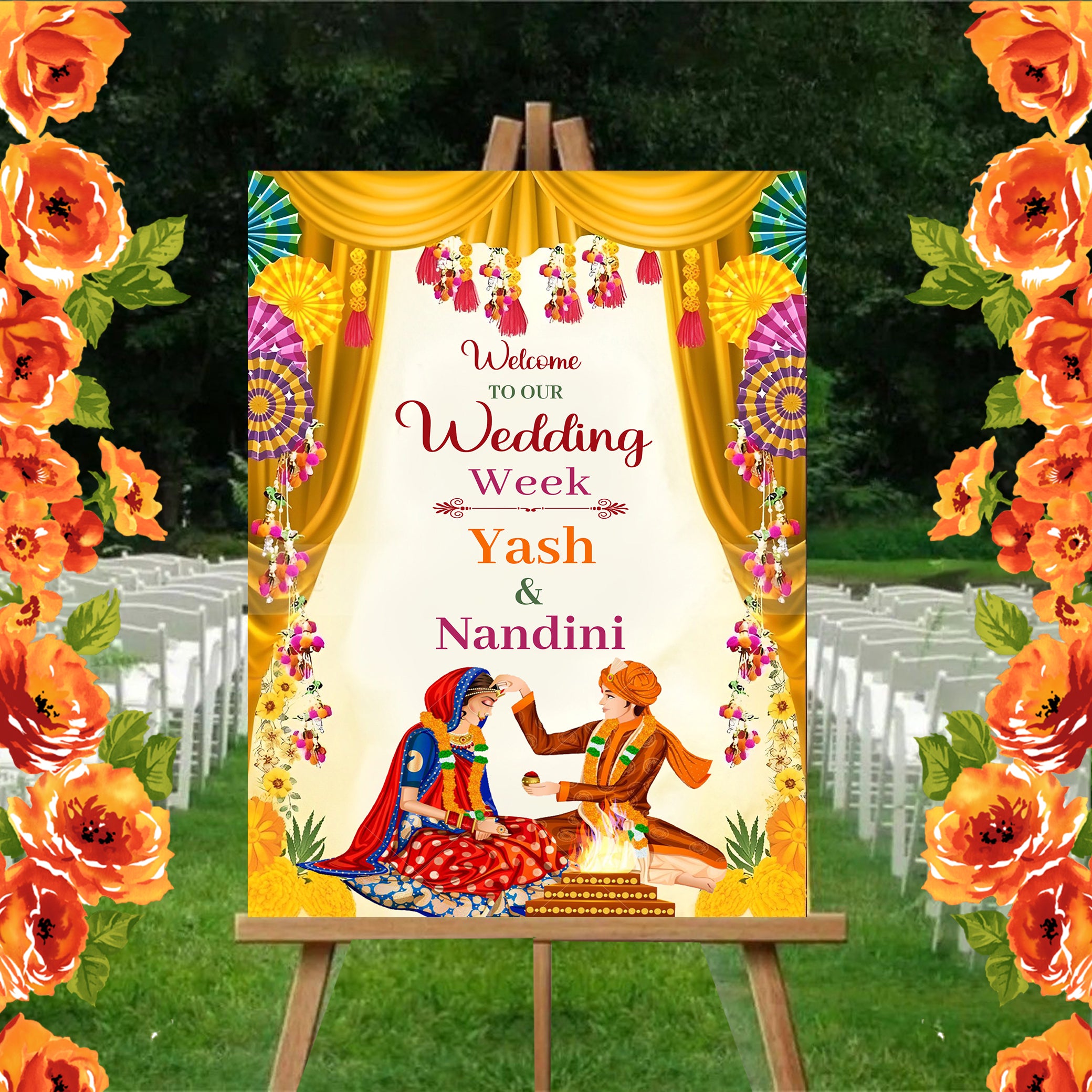Indian Wedding Ceremony Welcome Board Sign for Decoration
