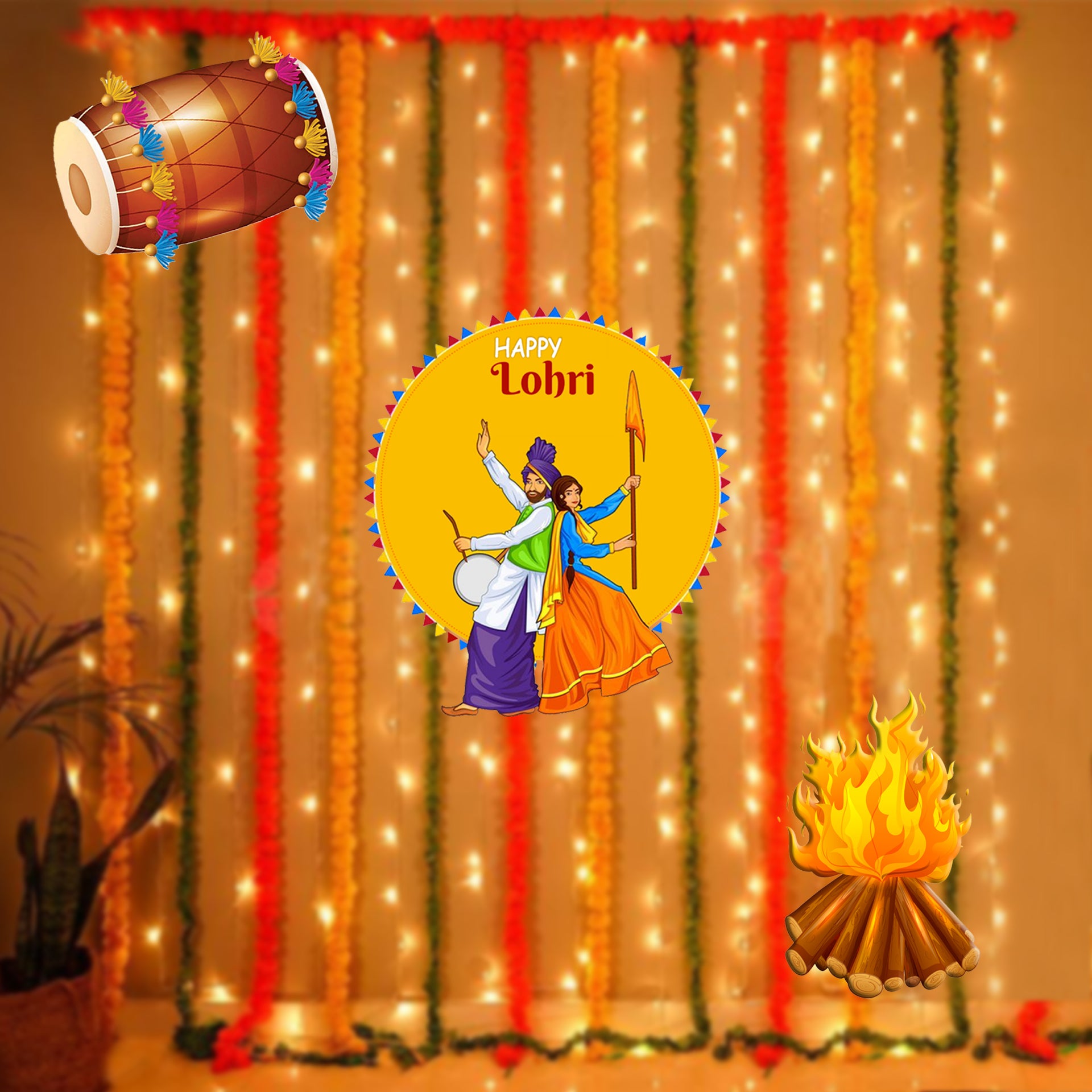 Lohri Party Cutouts for Decoration- Set of 3