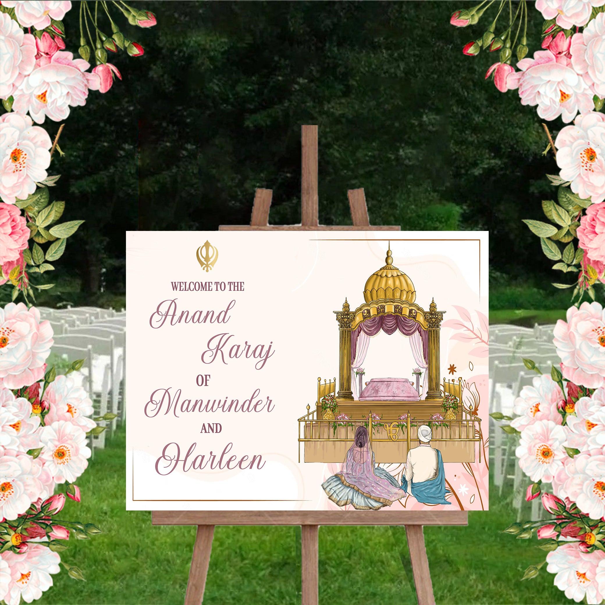 Indian Punjabi Wedding Anand Karaj Ceremony Welcome Board Sign for Decoration