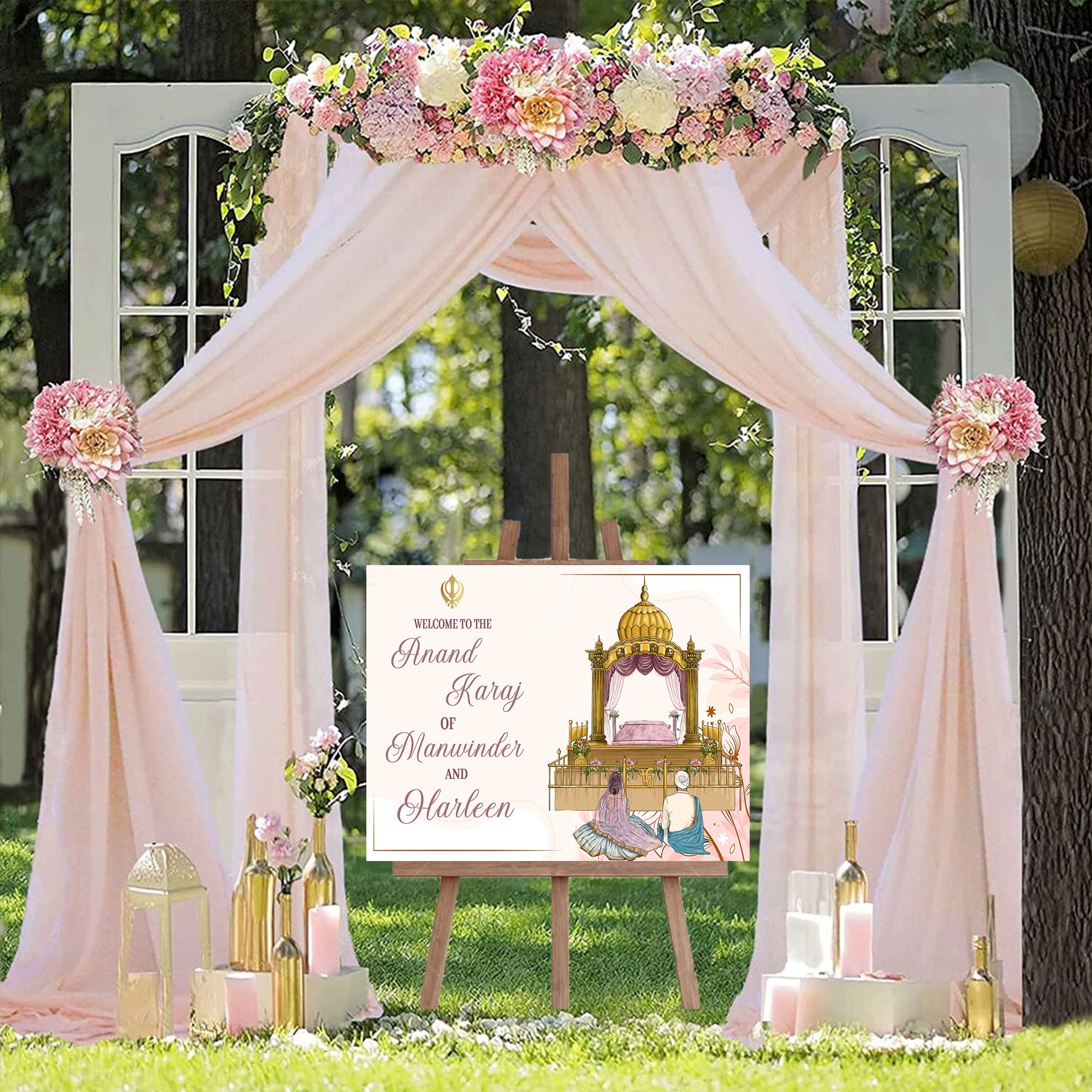 Indian Punjabi Wedding Anand Karaj Ceremony Welcome Board Sign for Decoration