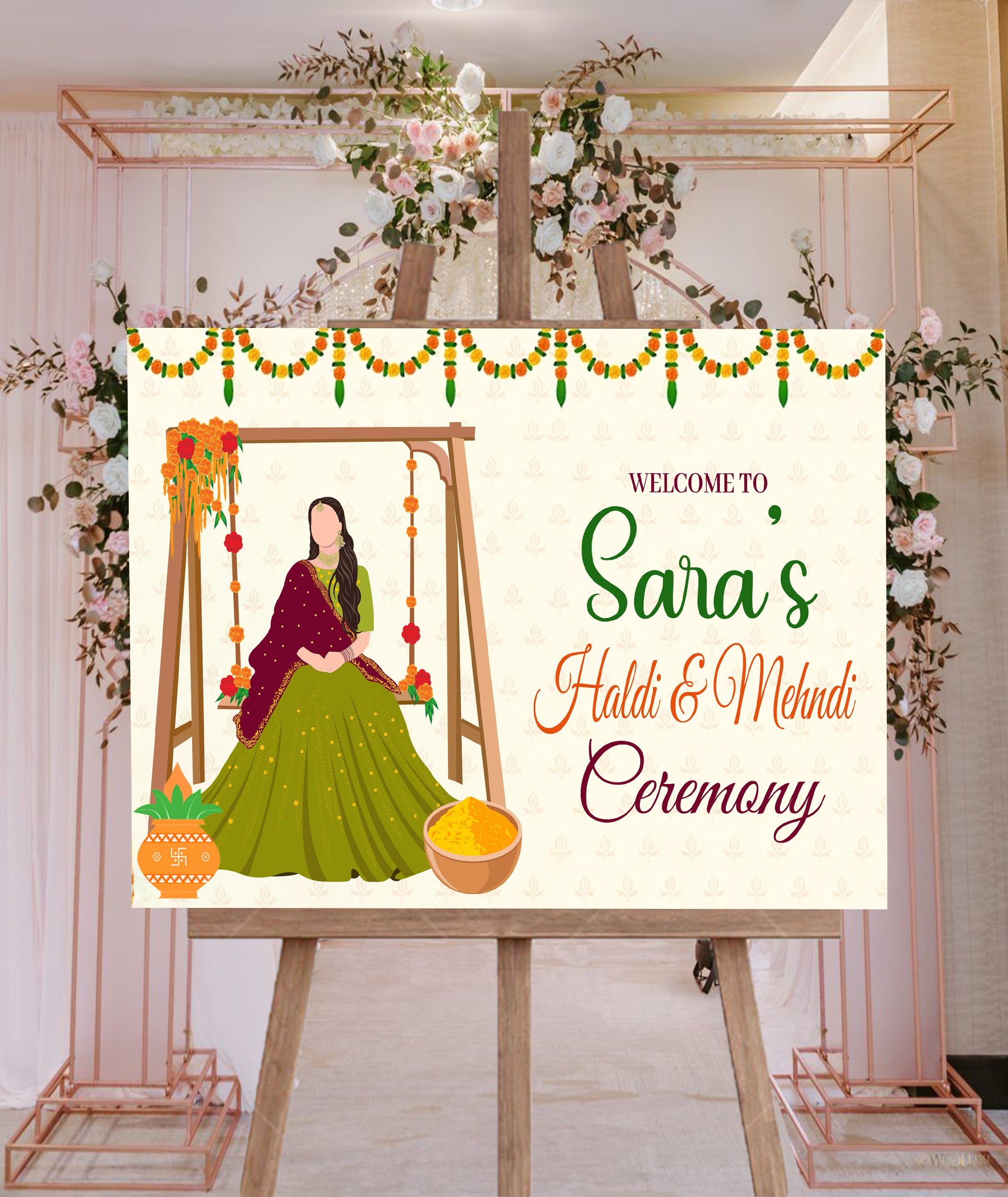 Haldi & Mehndi Ceremony Welcome Board for Decoration