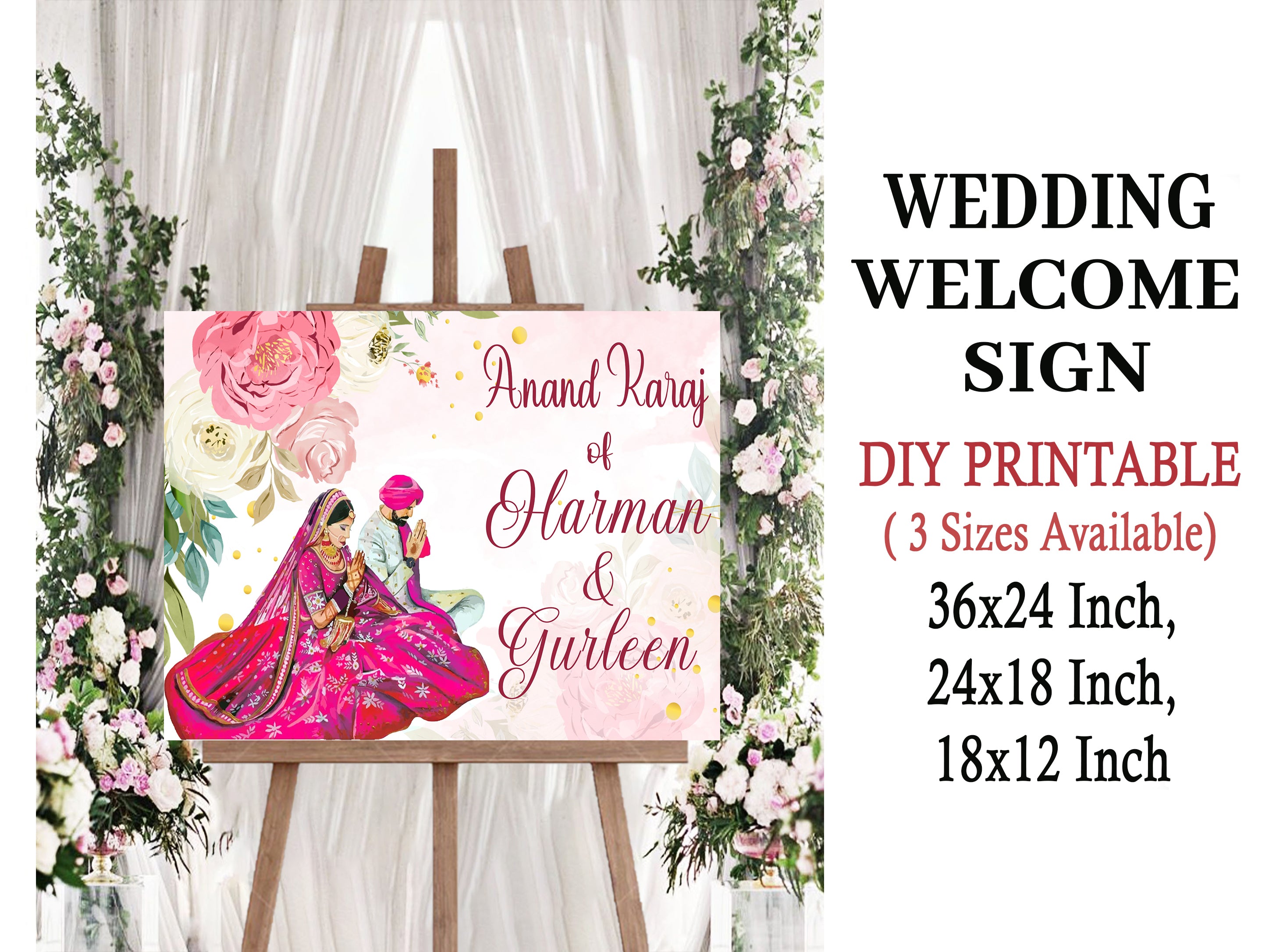Indian Punjabi Wedding Anand Karaj Ceremony Welcome Board for Decoration
