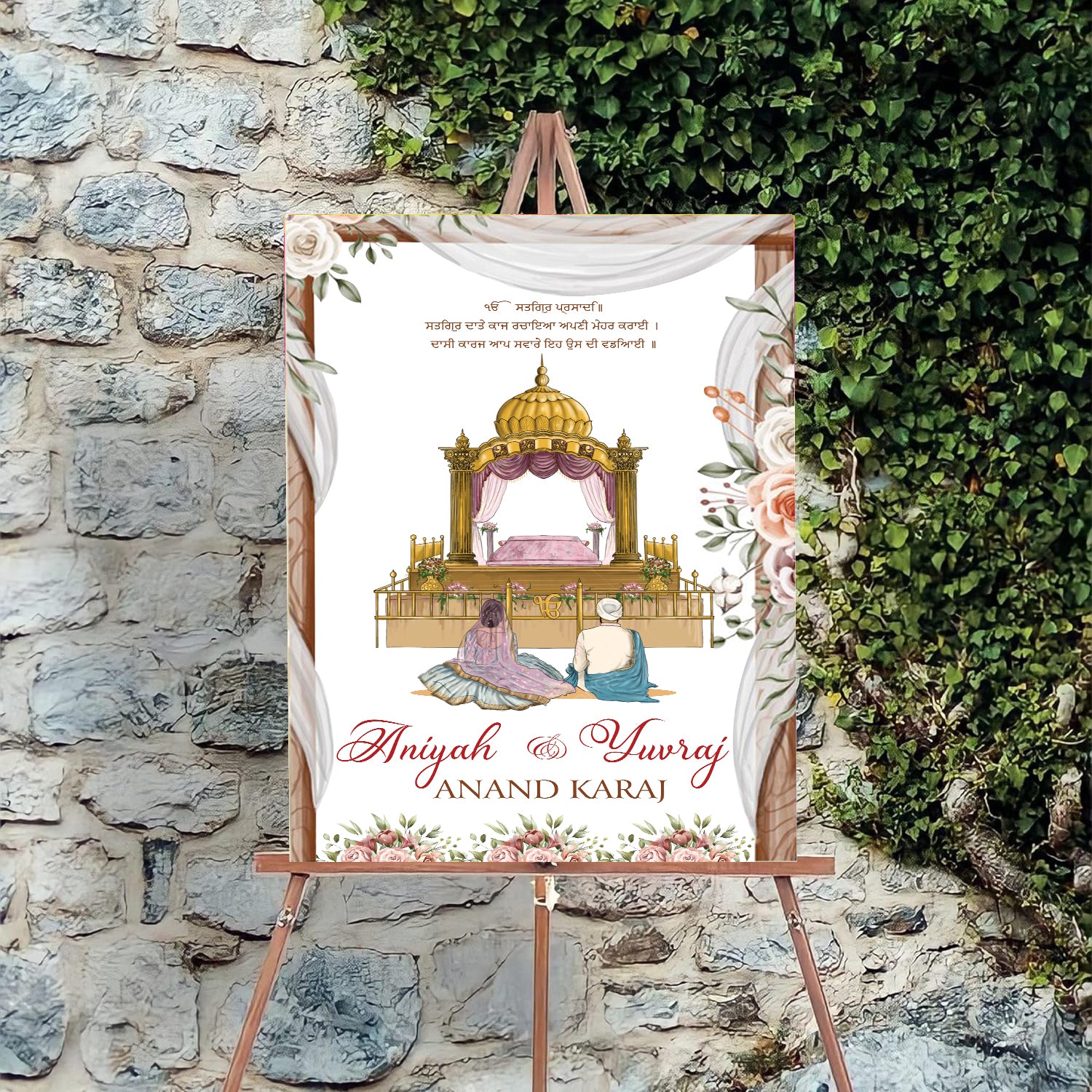 Indian Punjabi Wedding Anand Karaj Ceremony Welcome Board for Decoration