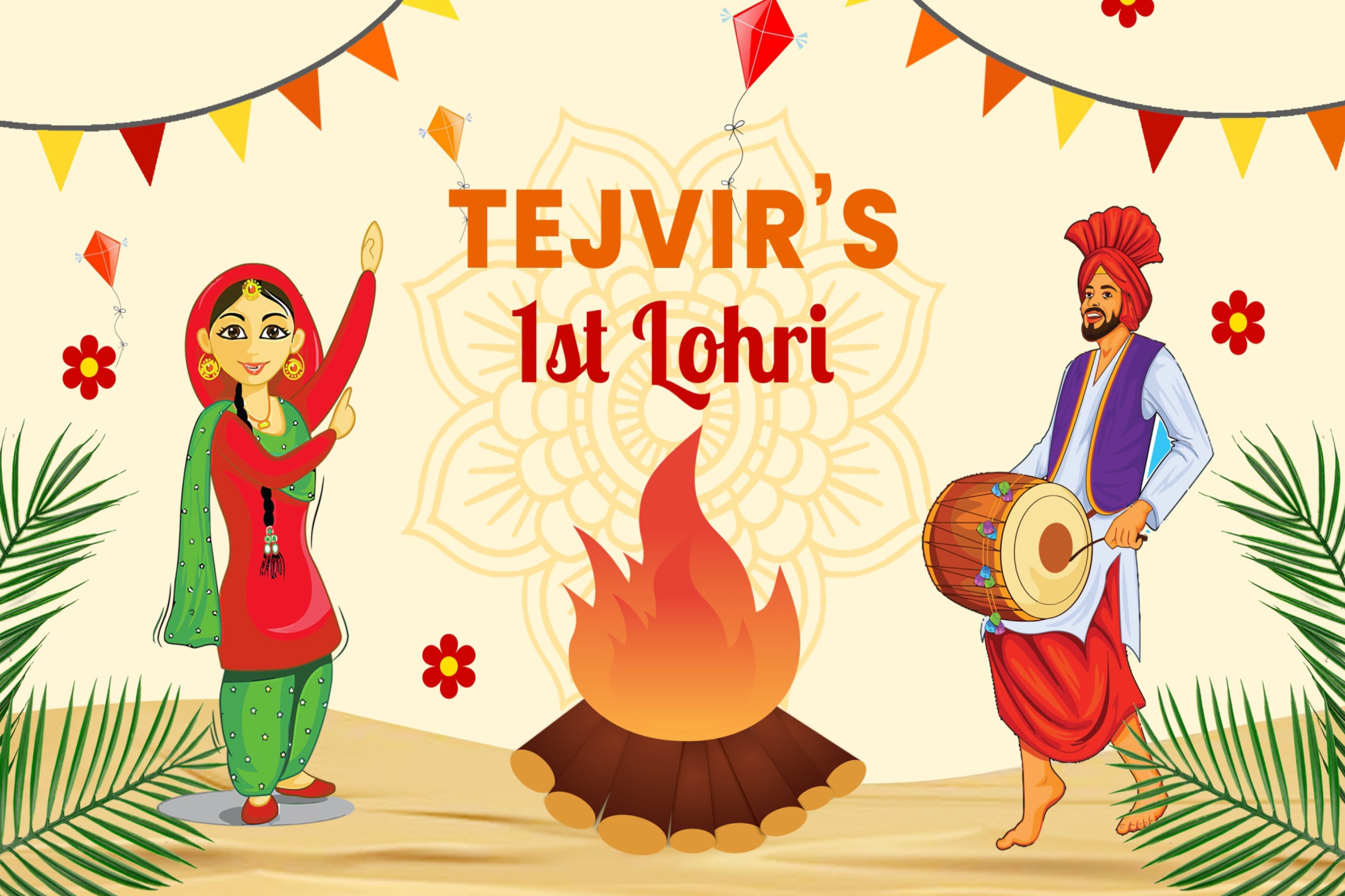 Lohri Party Personalized Backdrop for Decoration