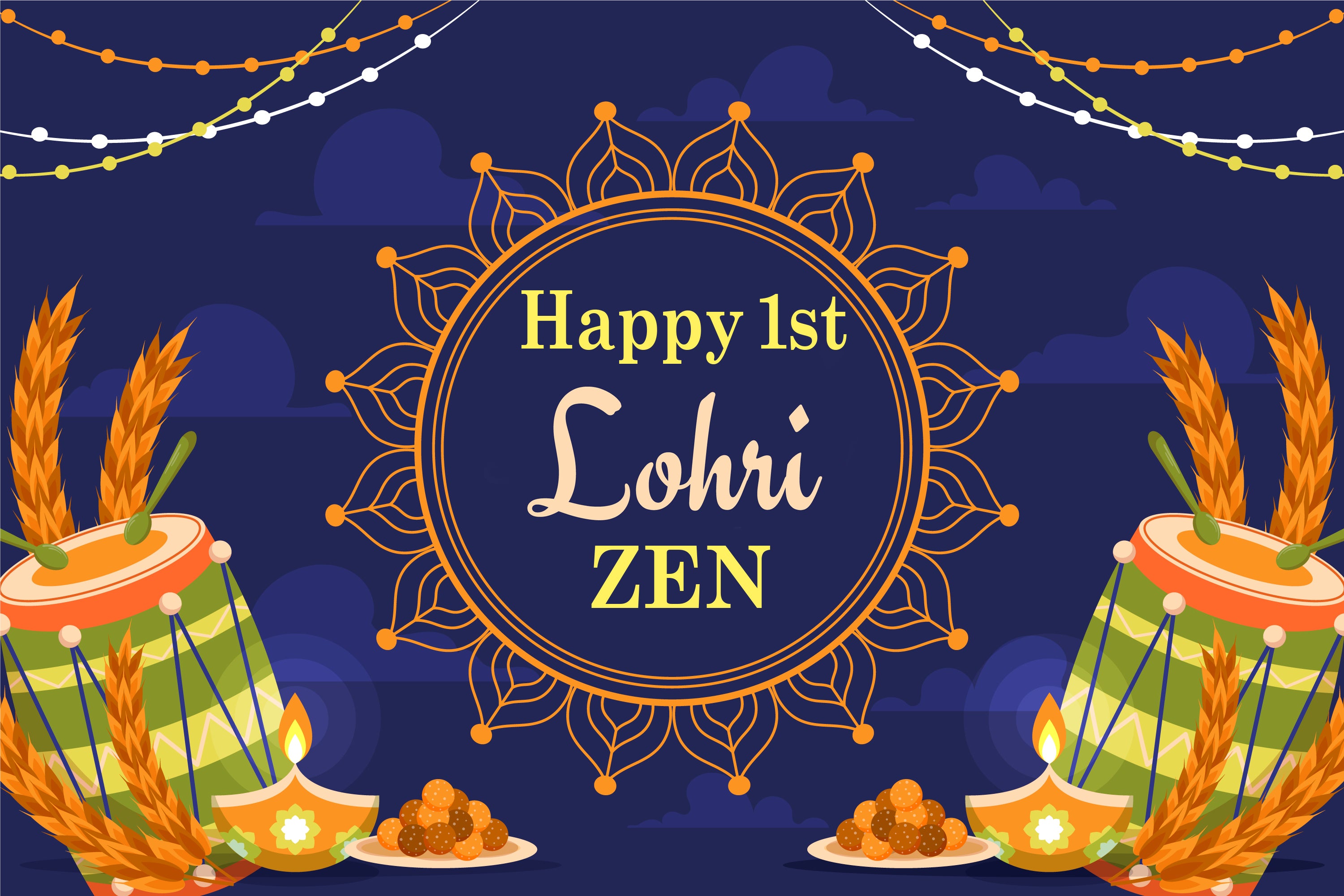 Lohri Party Personalized Backdrop with Name & Picture.