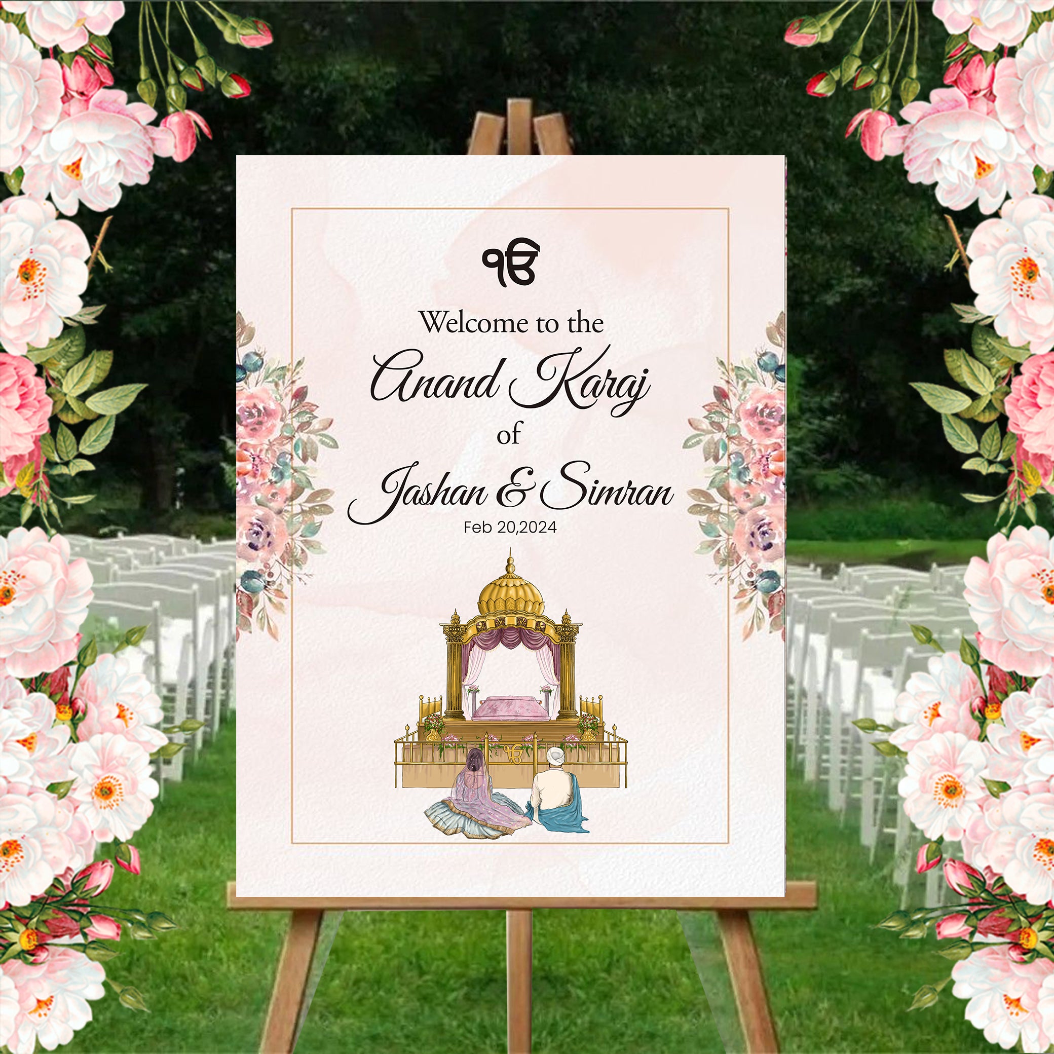 Indian Punjabi Wedding Anand Karaj Ceremony Welcome Board Sign for Decoration
