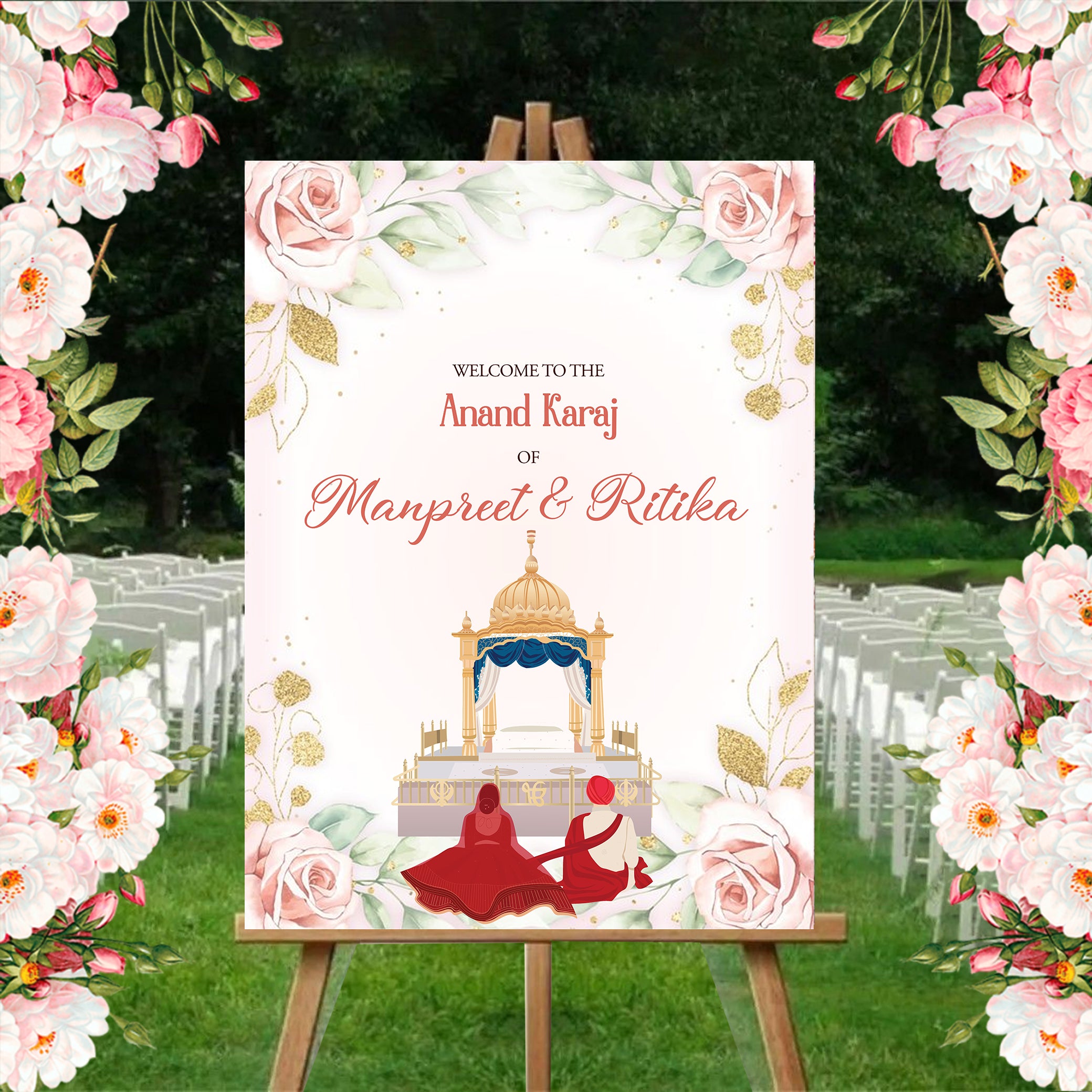 Indian Punjabi Wedding Anand Karaj Ceremony Welcome Board for Decoration