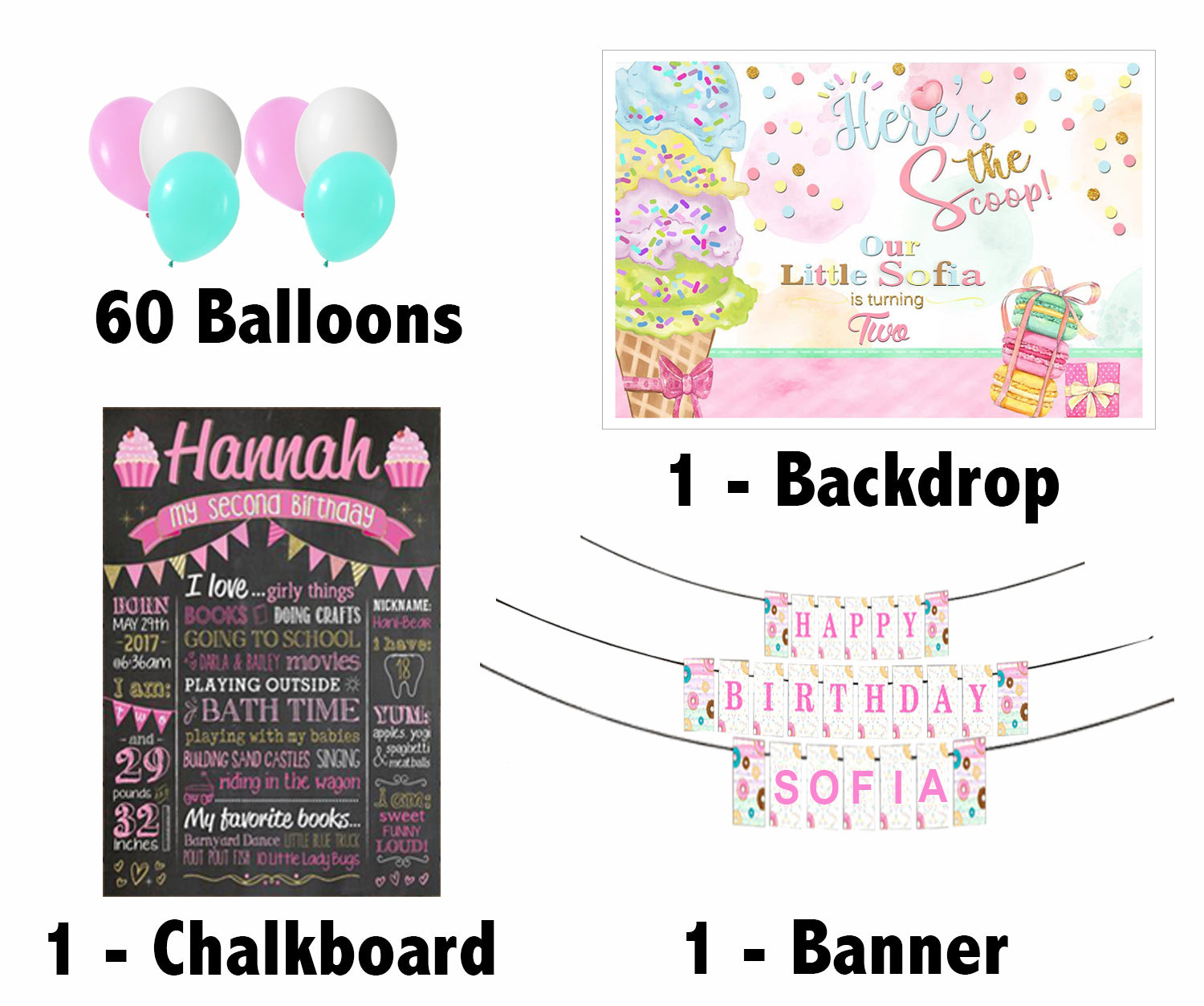 Two Sweet Girl Theme Birthday Party Personalized Multi-Saver Combo.