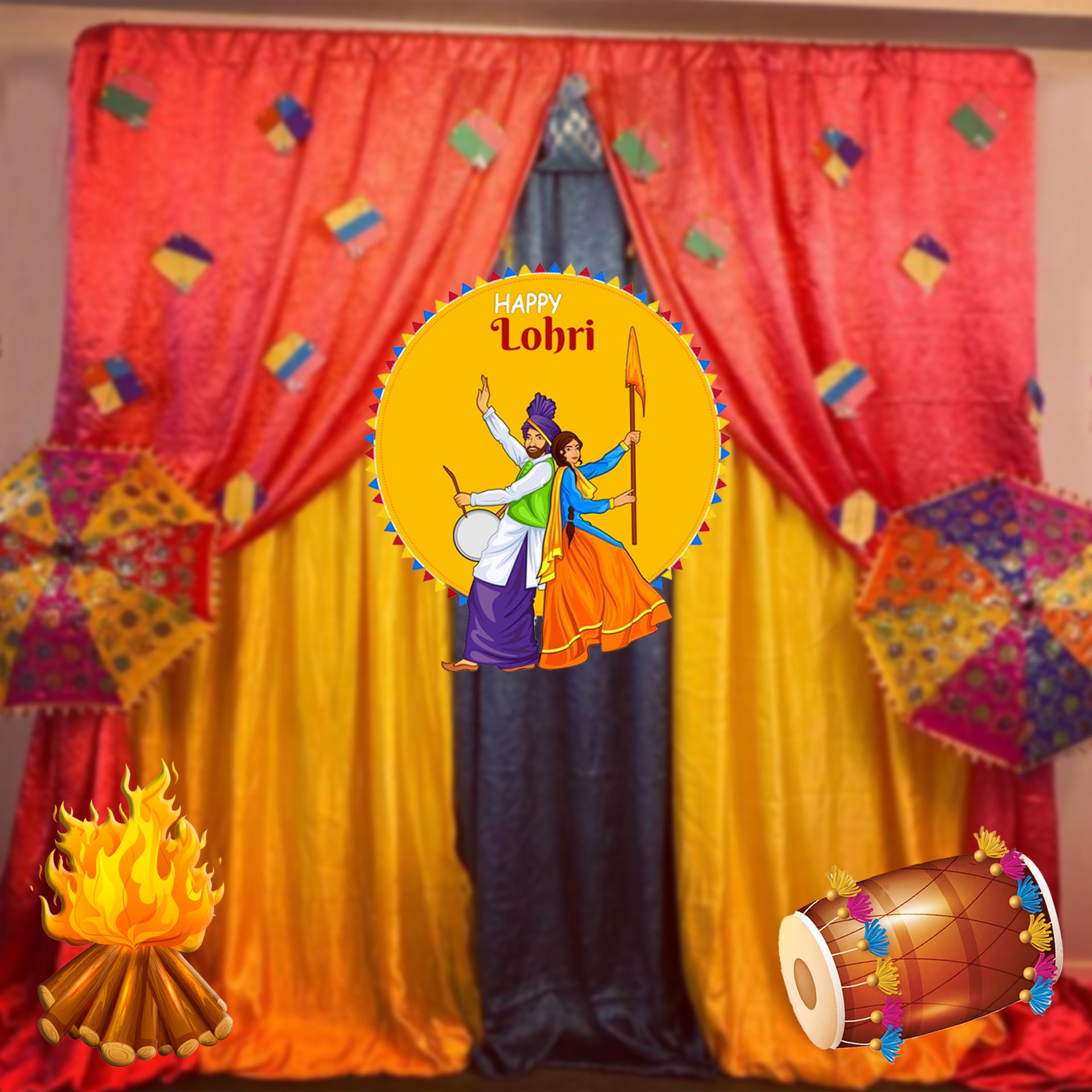 Lohri Party Cutouts for Decoration- Set of 3