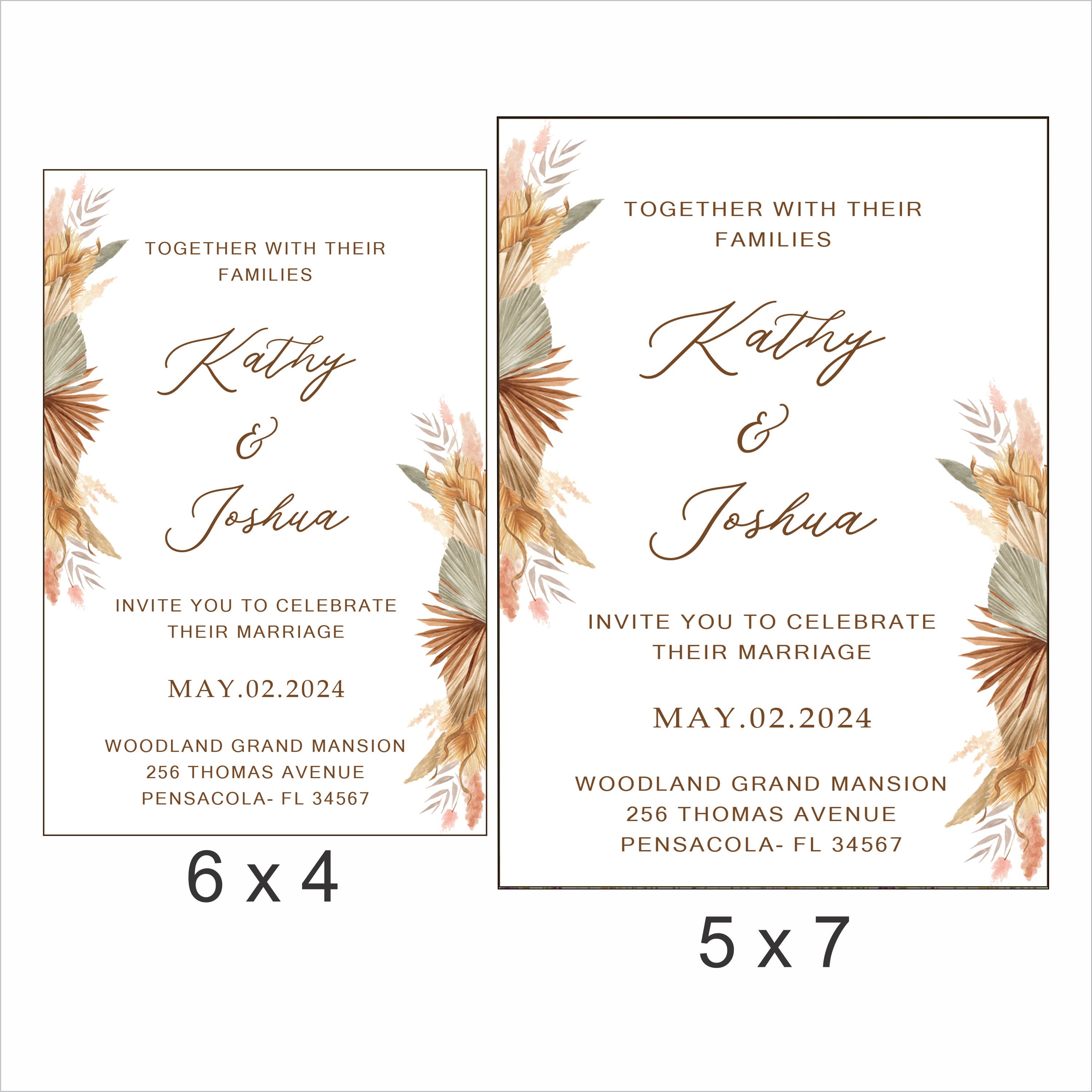 Pampas Grass Wedding  E- Invite/Printed Invitation Card