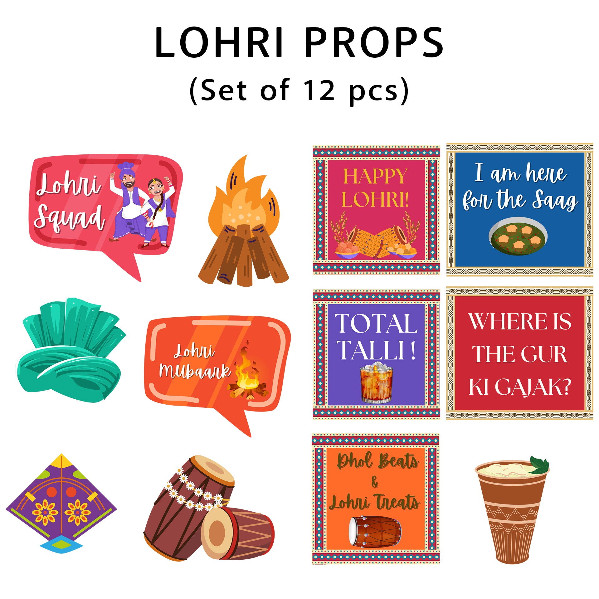 Lohri Party Photo Booth Props Kit