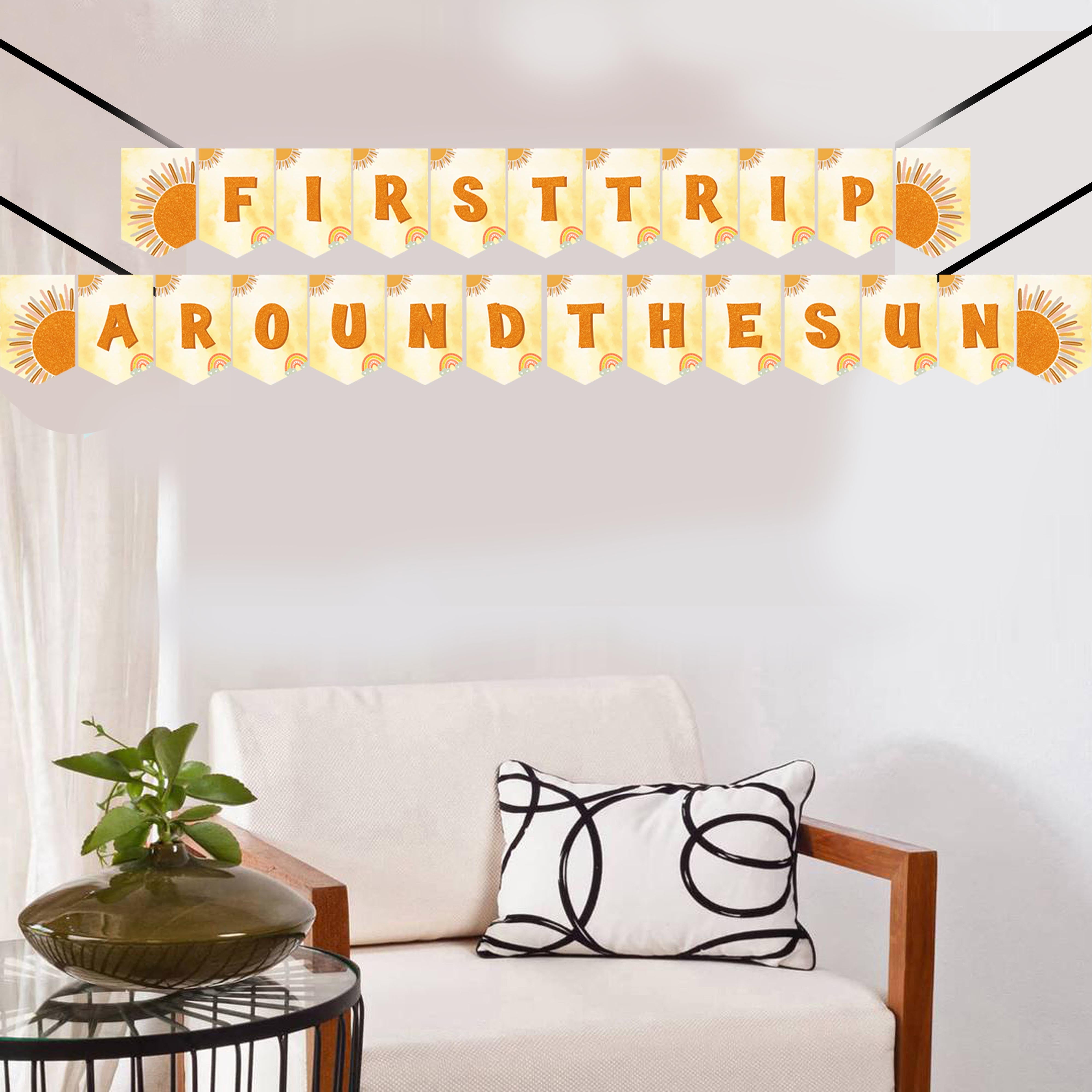First Trip Around The Sun Theme Birthday Party Banner for Decoration