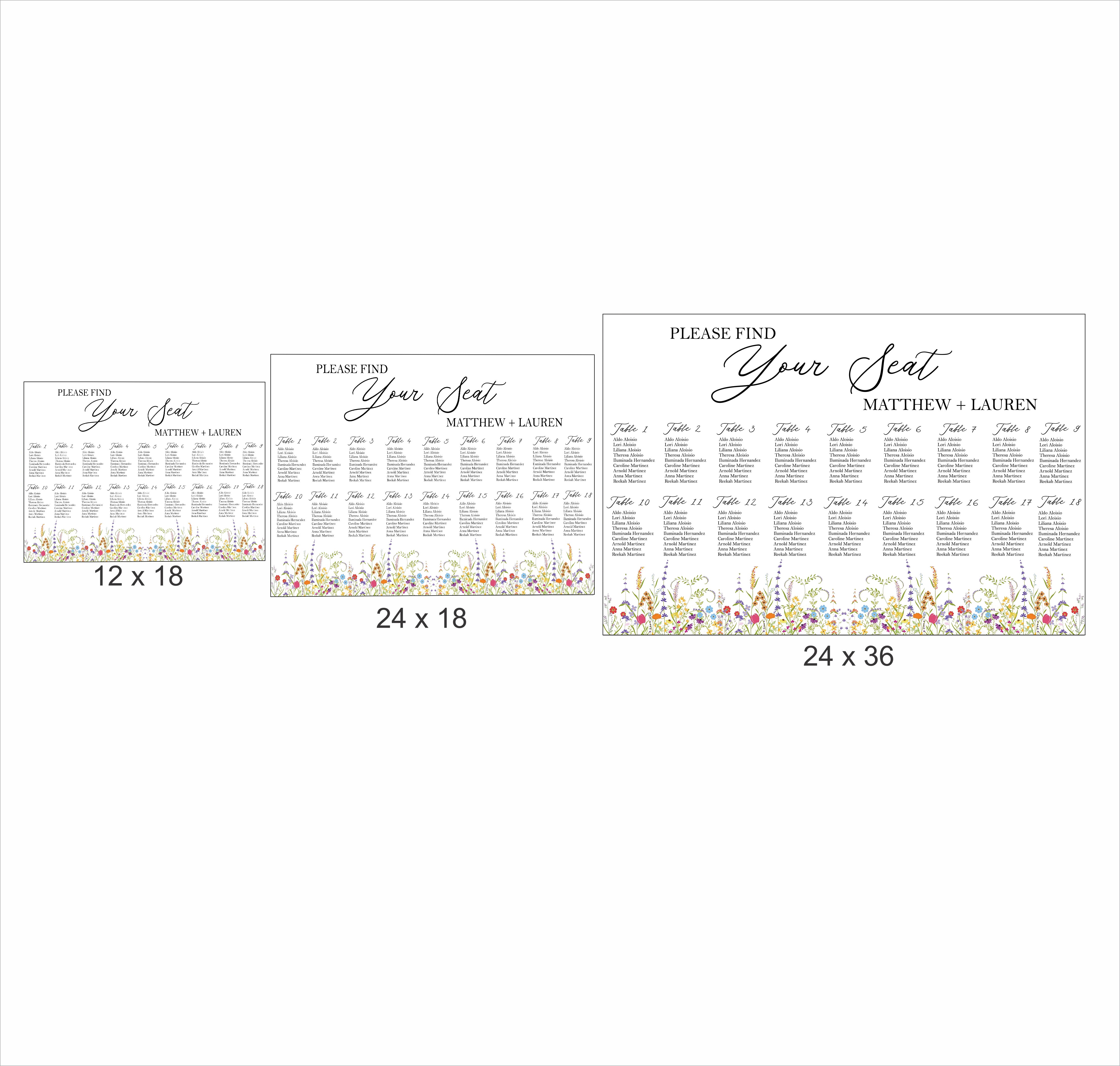 Wild Flower Theme Wedding Find your Seat Sitting Layout