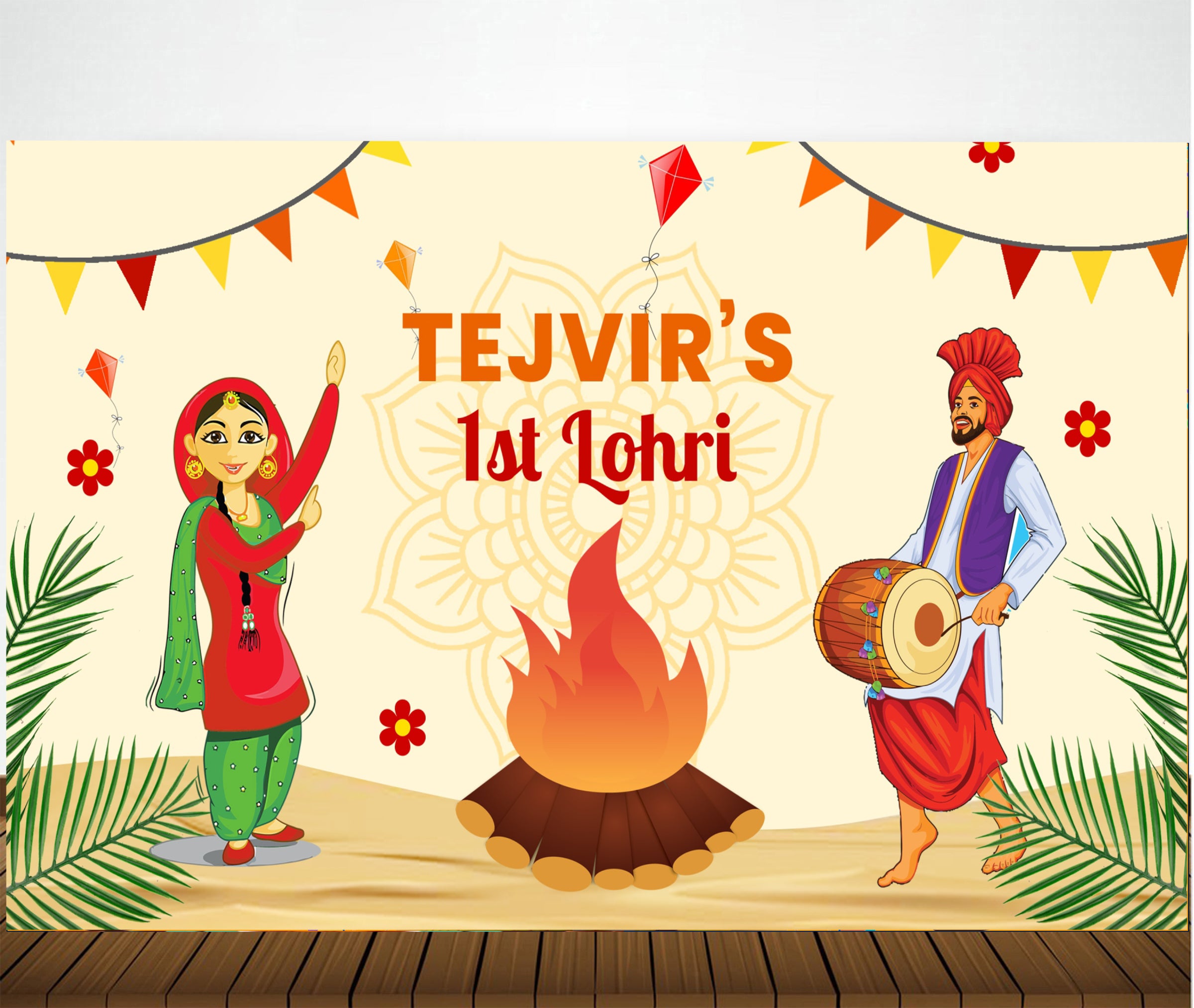 Lohri Party Personalized Backdrop for Decoration