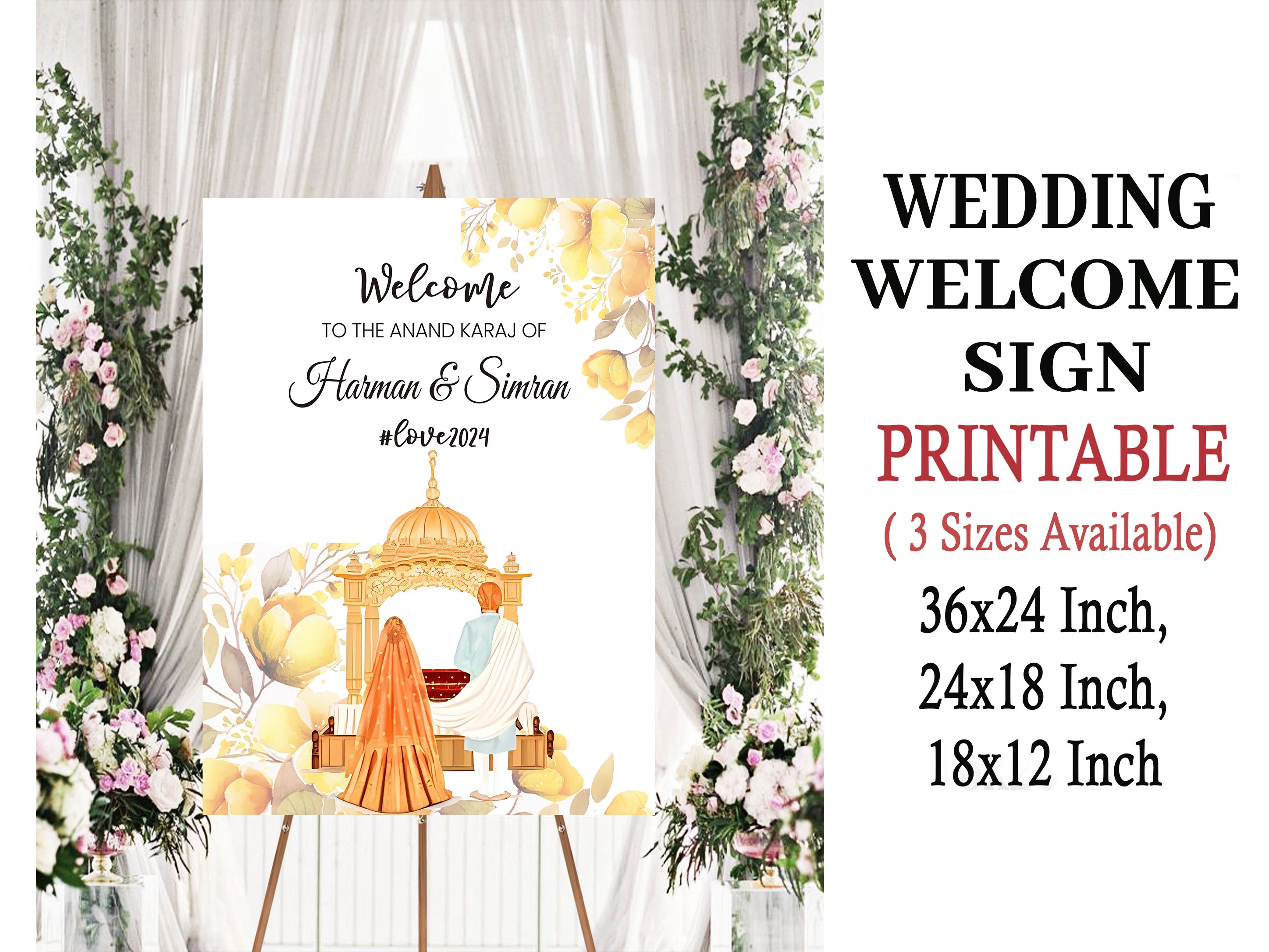 Indian Punjabi Wedding Anand Karaj Ceremony Welcome Board Sign for Decoration