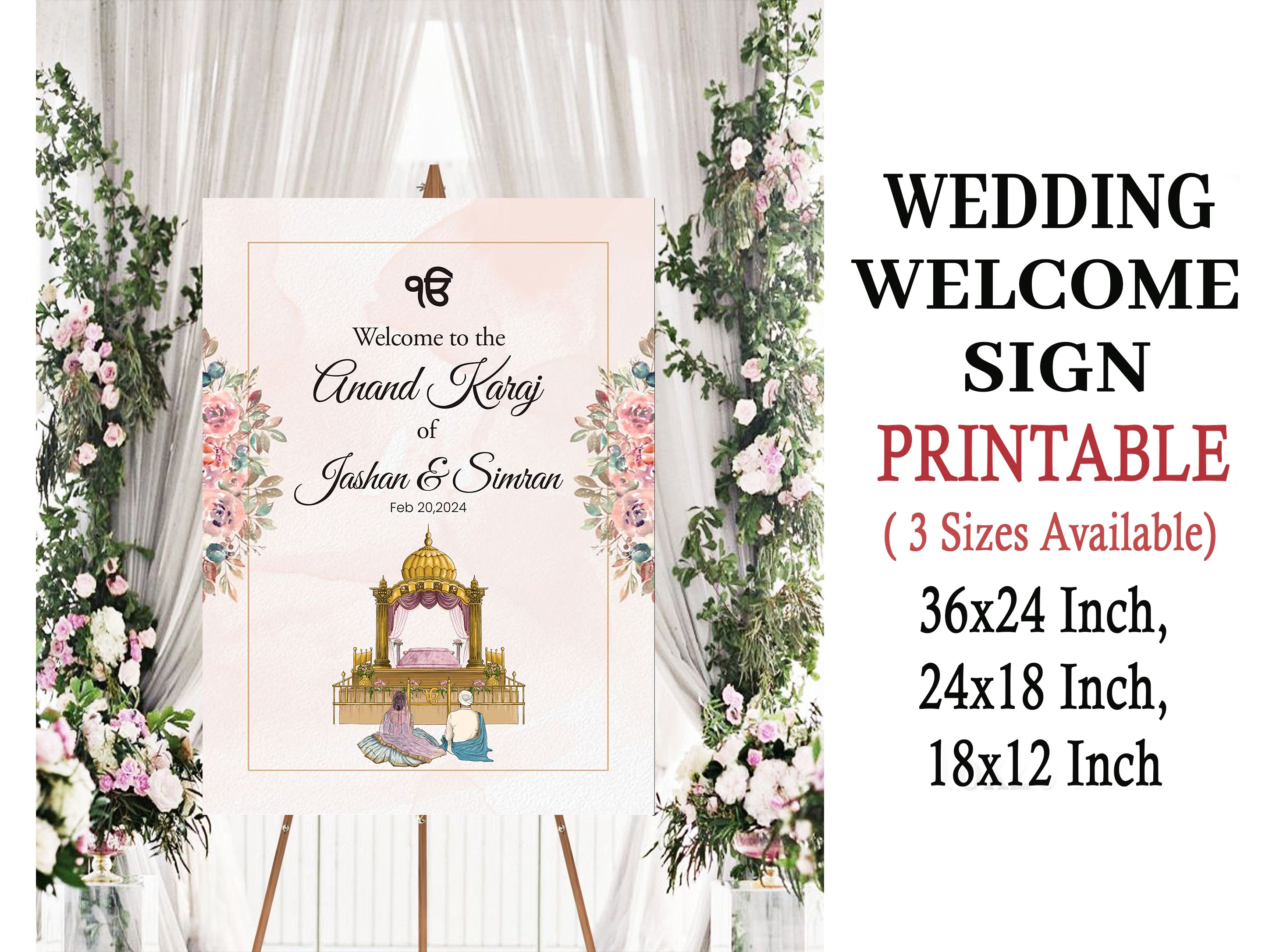 Indian Punjabi Wedding Anand Karaj Ceremony Welcome Board Sign for Decoration