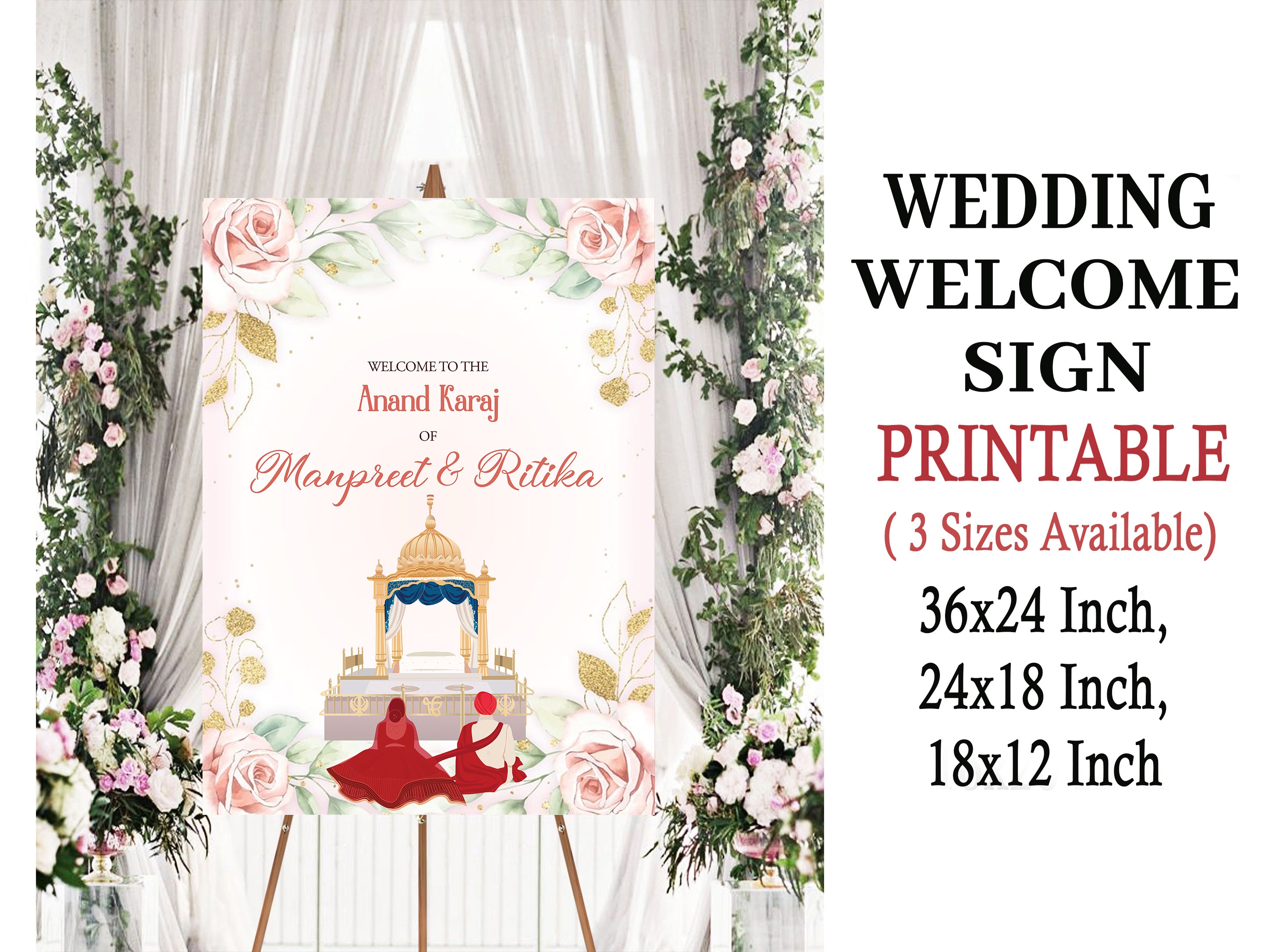 Indian Punjabi Wedding Anand Karaj Ceremony Welcome Board for Decoration