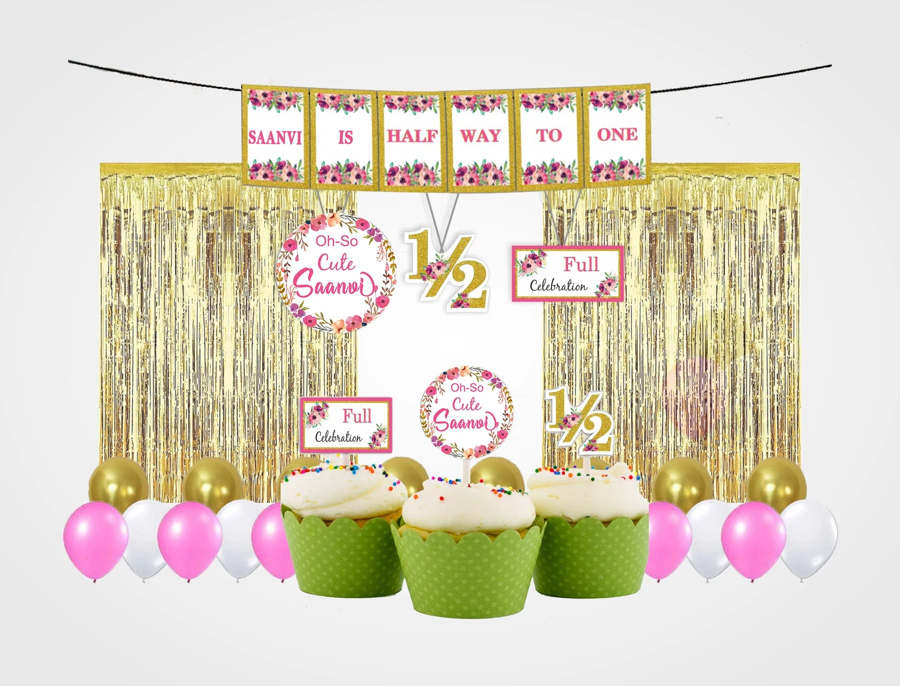 Half Birthday Girls Party Decoration Kit - Personalized