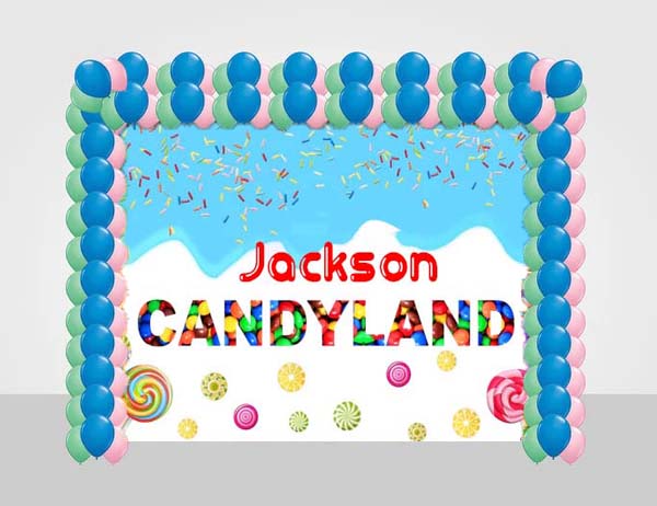 Candyland Birthday Party Decoration Kit With Personalized Backdrop.