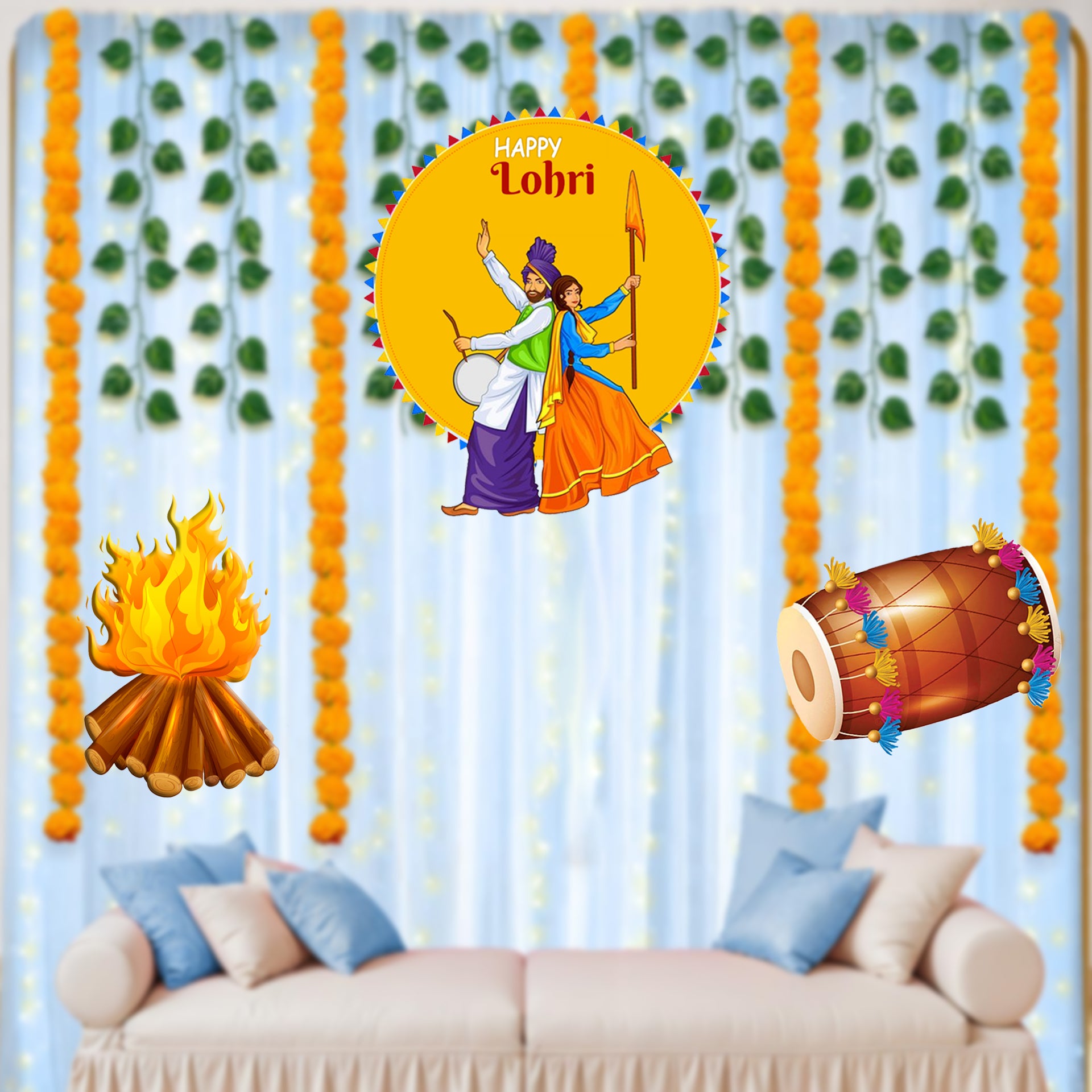 Lohri Party Cutouts for Decoration- Set of 3
