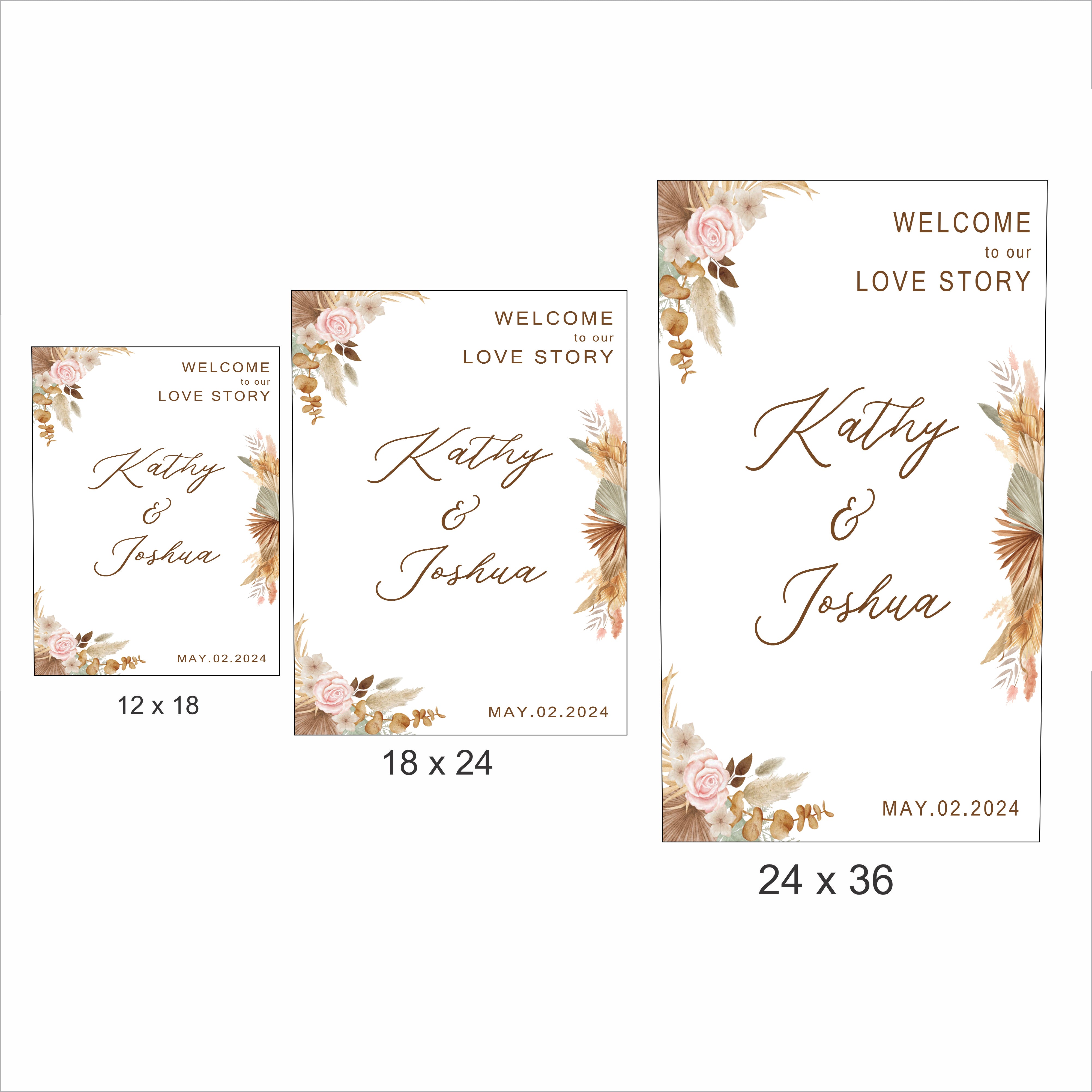 Pampas Grass Theme Wedding Welcome Sign Board for Decoration