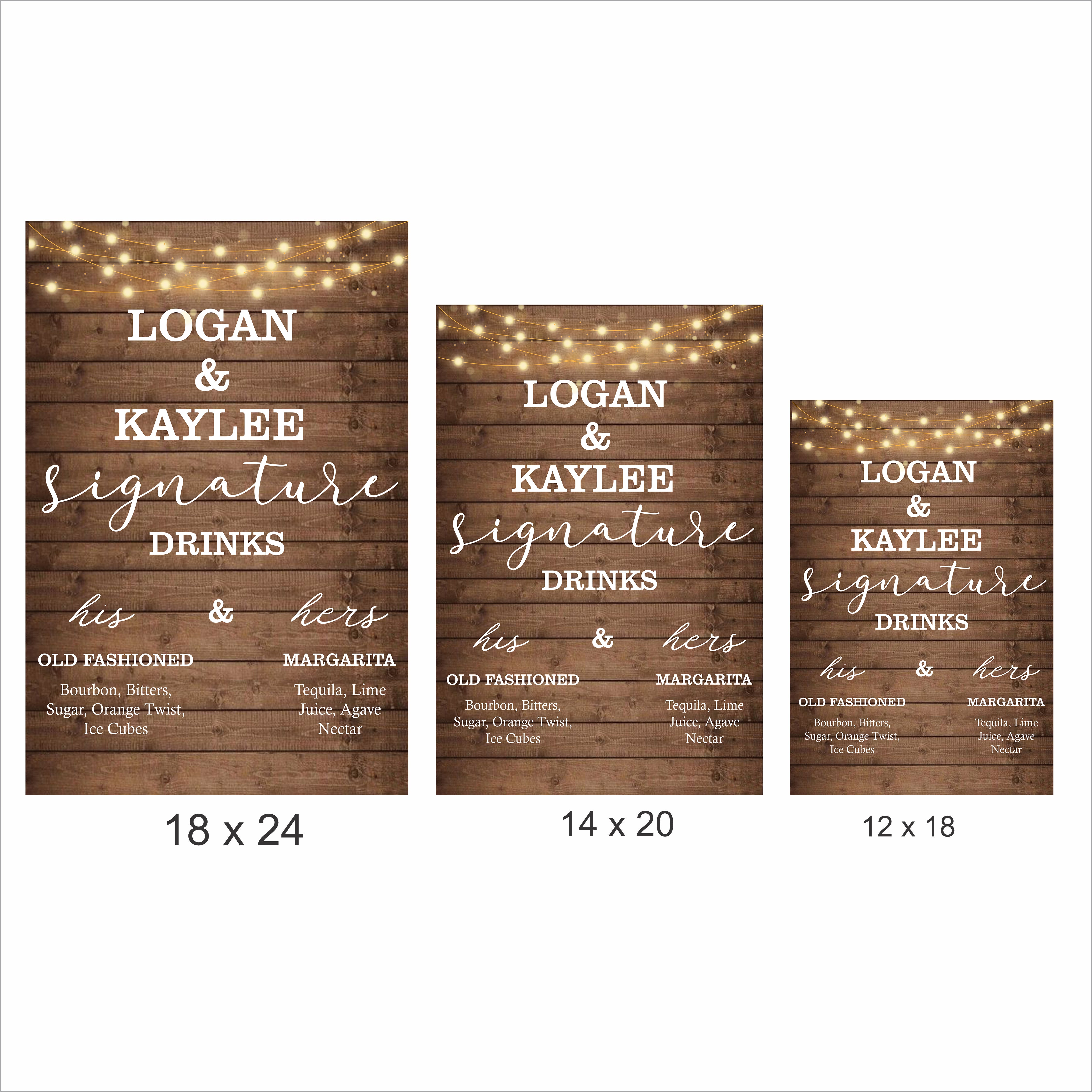 Rustic Theme Wedding Signature Cocktails Menu Sign