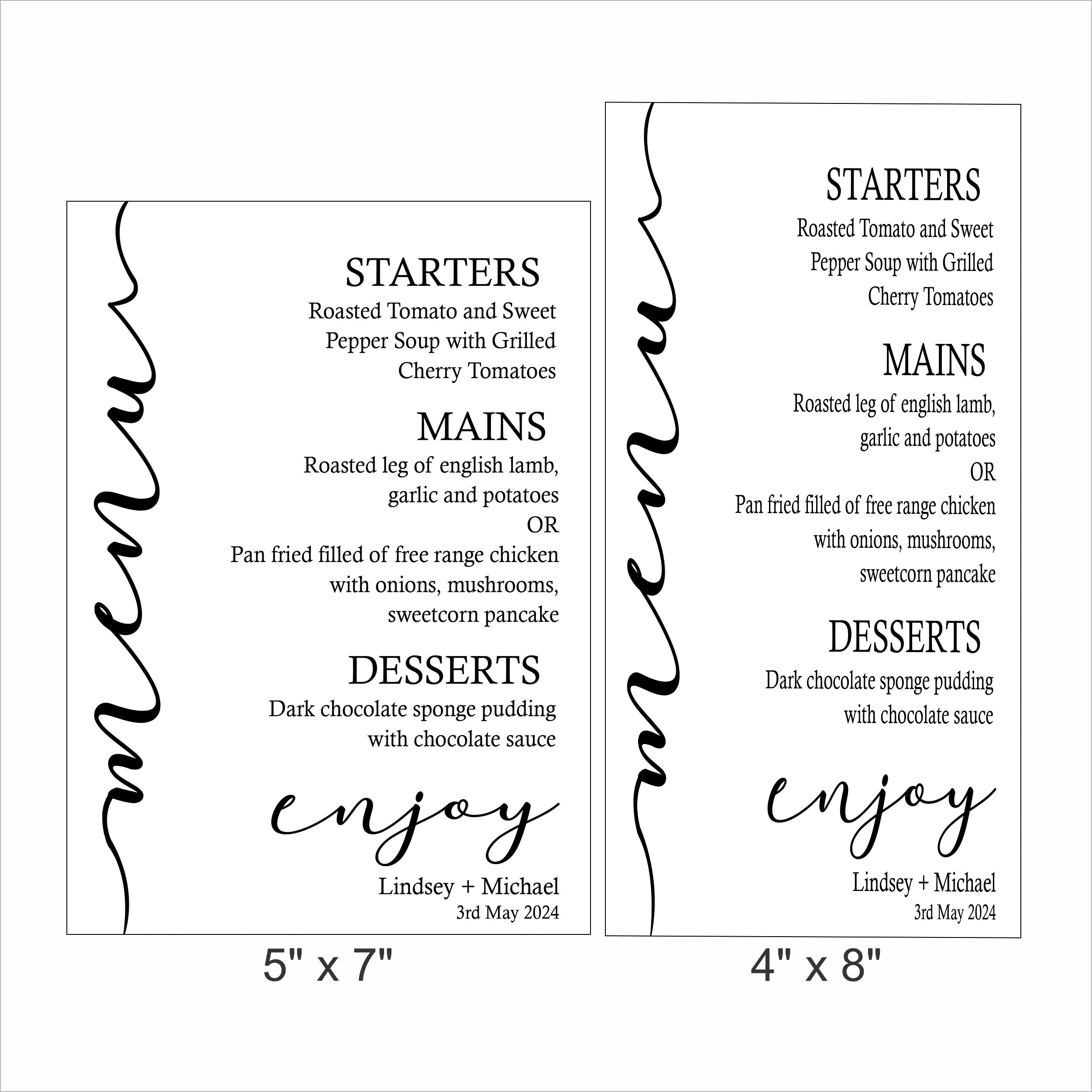 Modern Minimalist Theme Wedding Menu Card