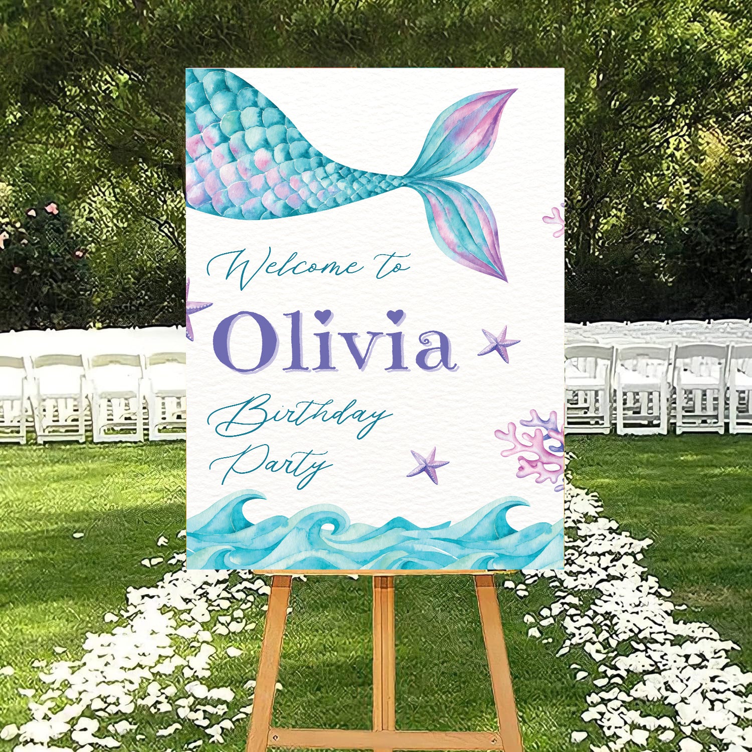 Mermaid Theme Birthday Party Yard Sign/Welcome Board