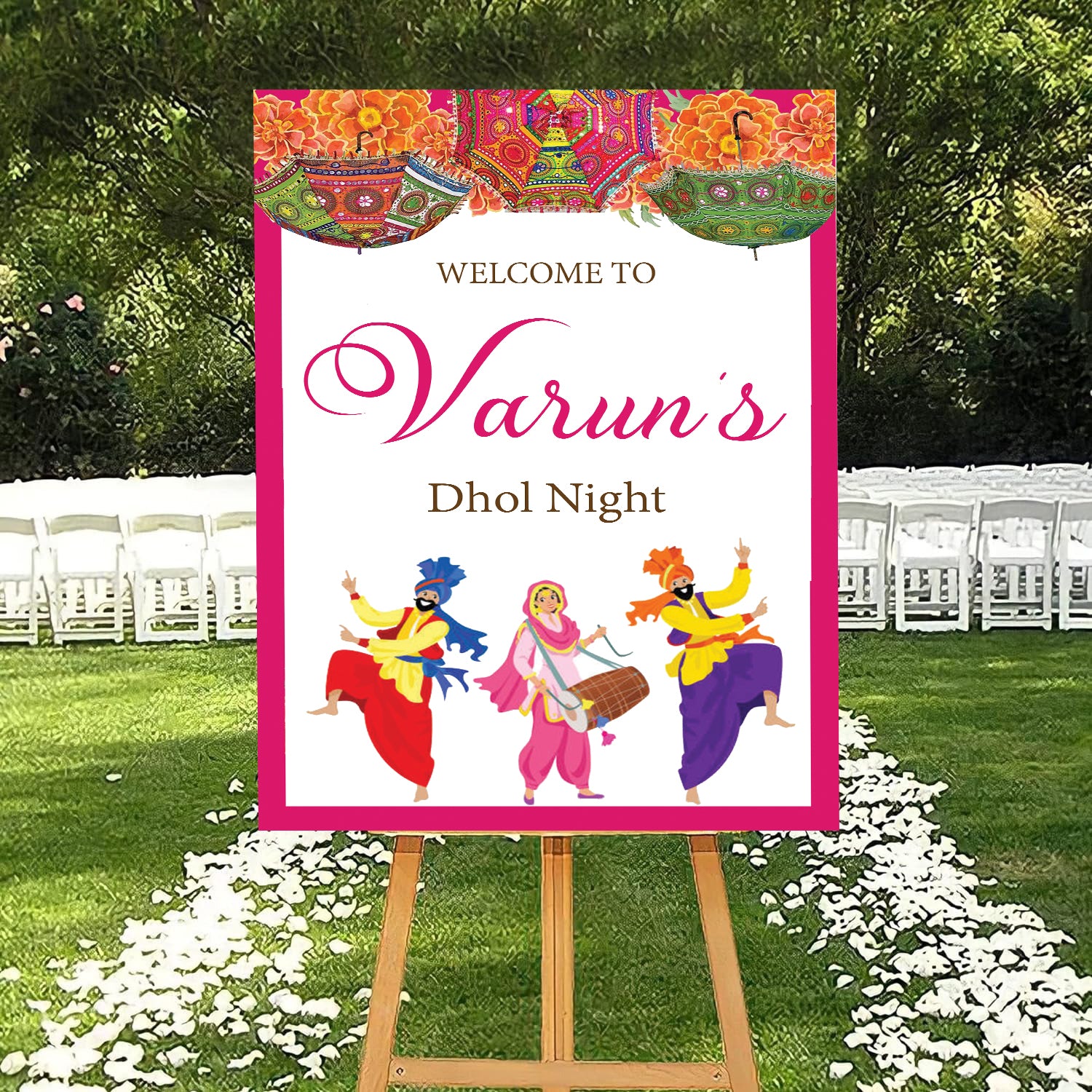 Dhol Night Ceremony Signage or Welcome Board for Decoration