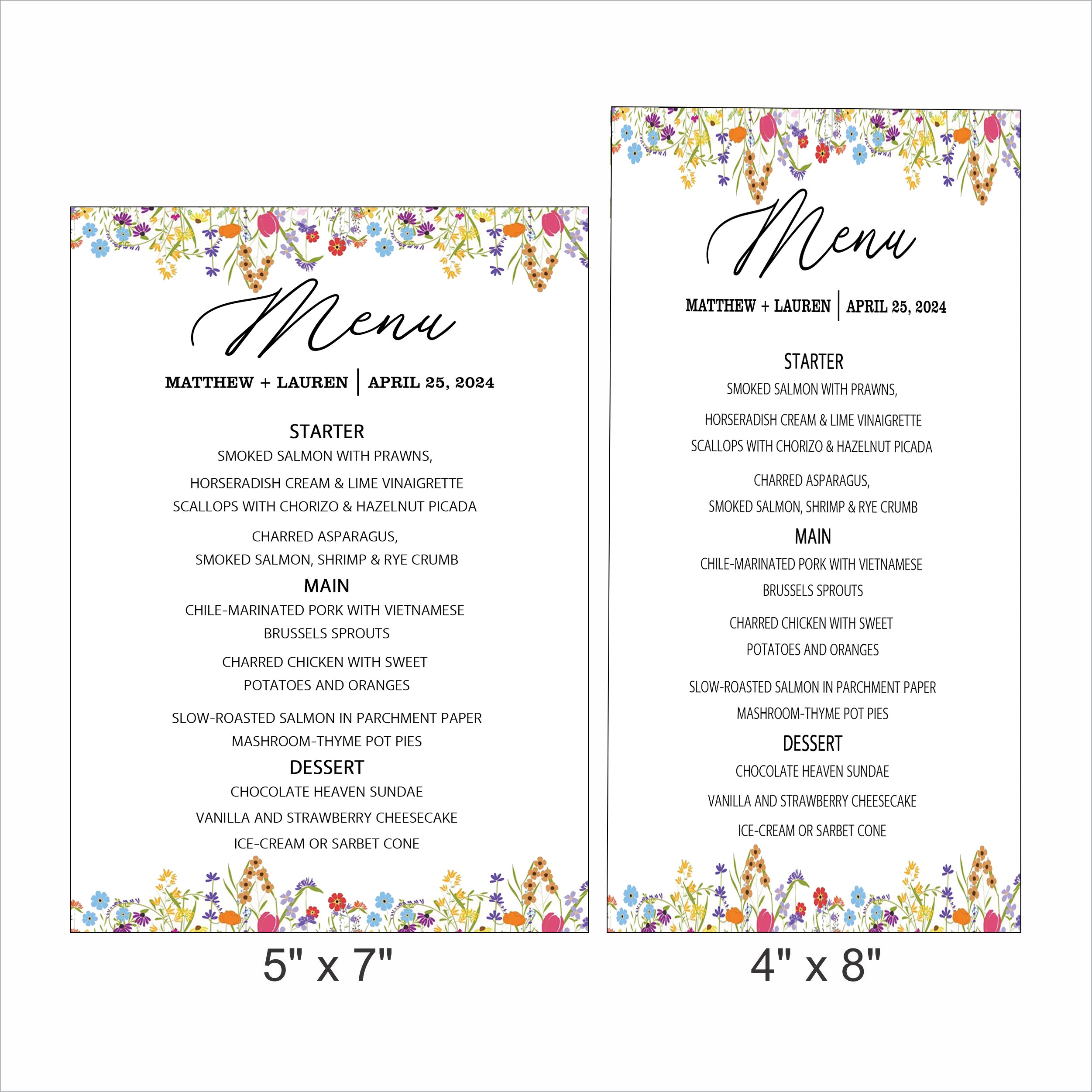Wild Flower Theme Wedding Menu Card