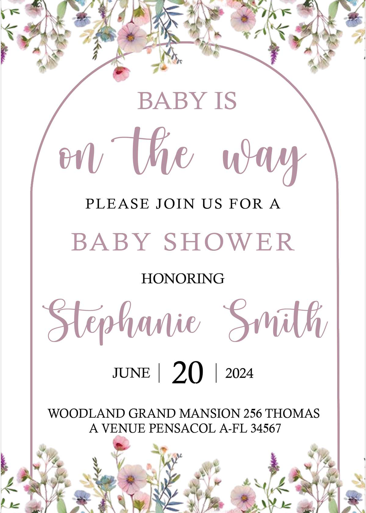 Wild Flower Theme Baby Shower E- Invite/Printed Invitation Card