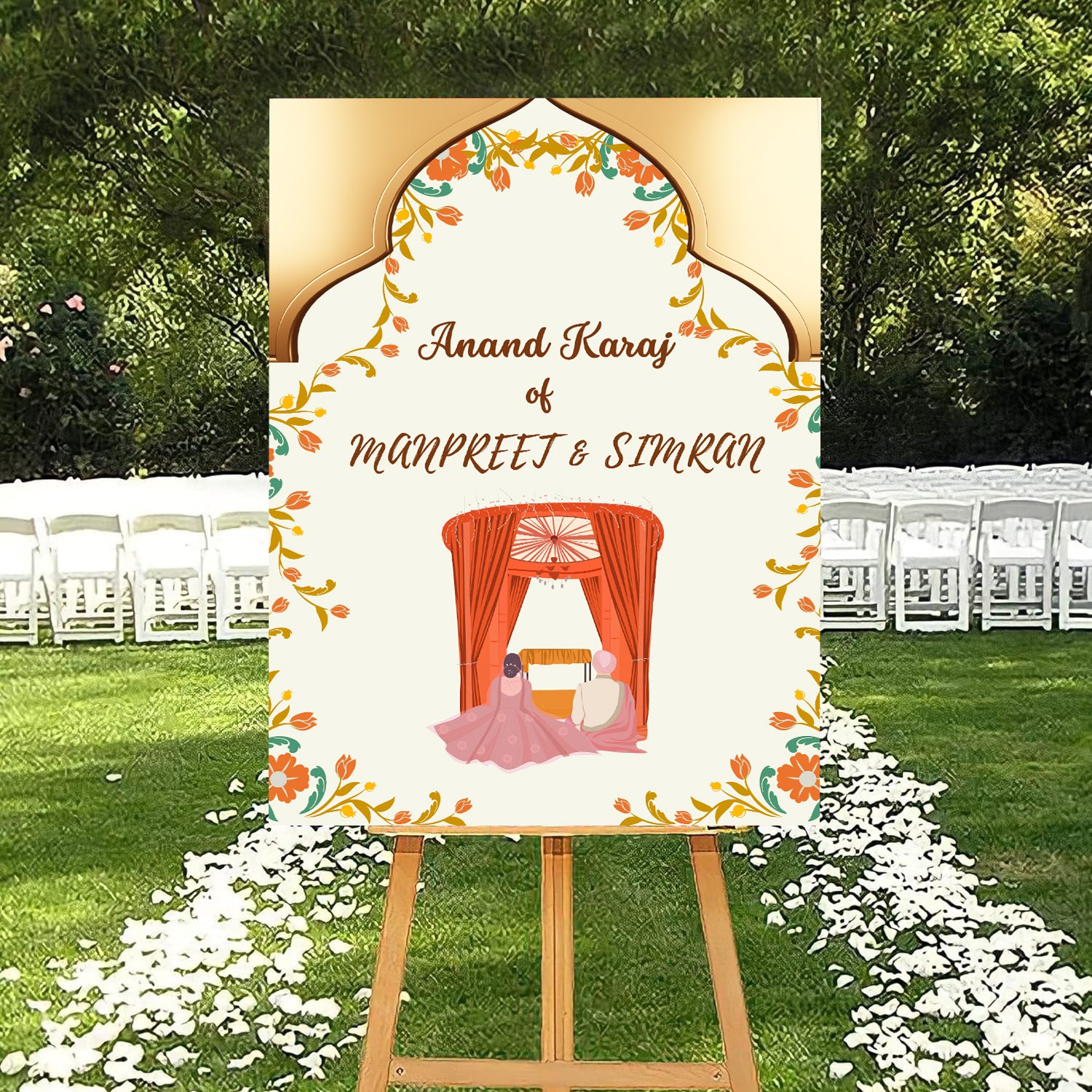 Indian Punjabi Wedding Anand Karaj Ceremony Welcome Board Sign for Decoration