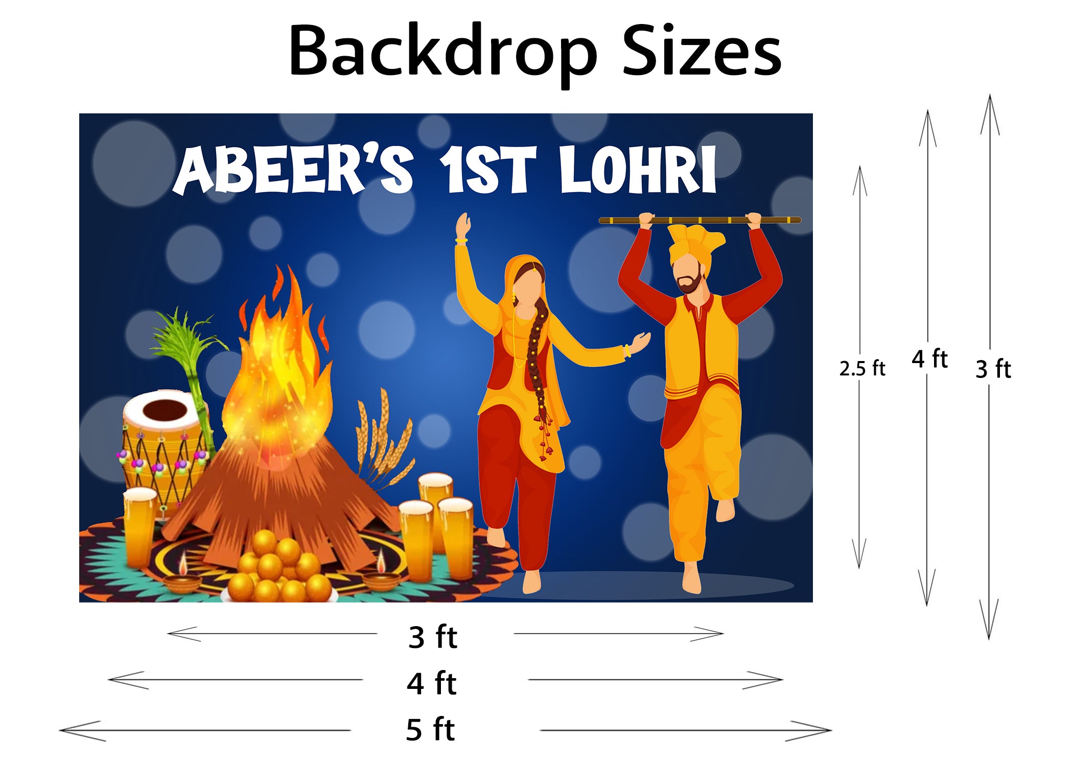 Lohri Party Personalized Backdrop for Decoration