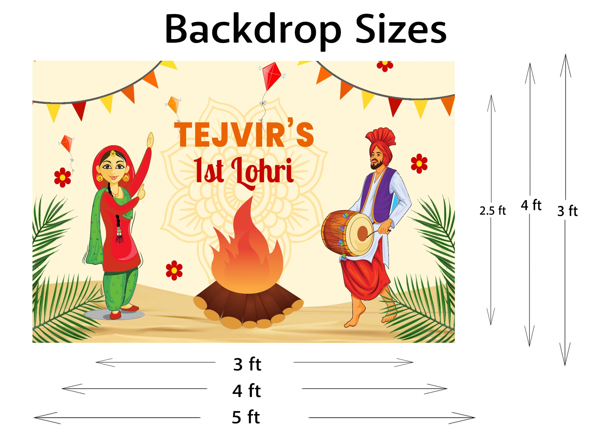 Lohri Party Personalized Backdrop for Decoration