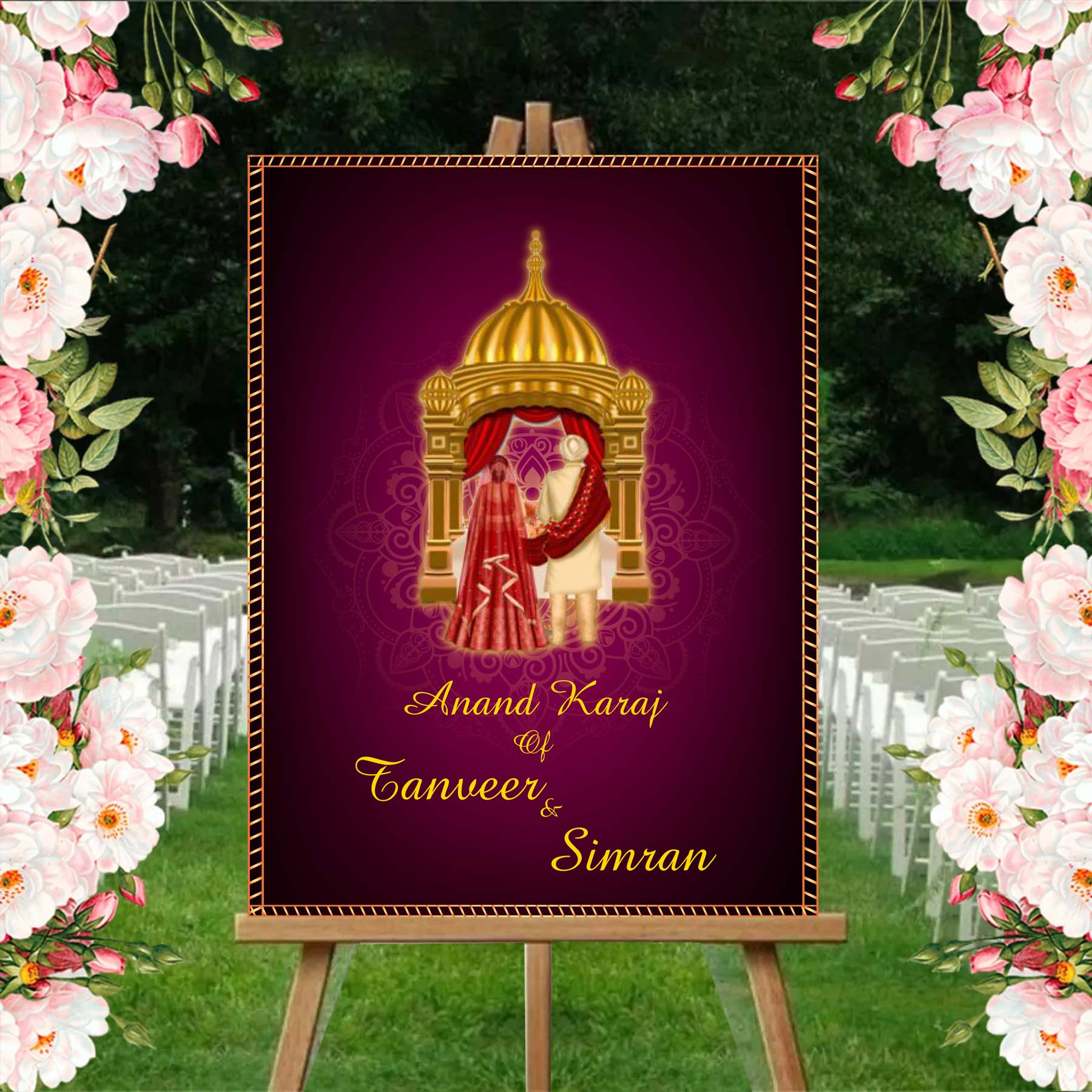 Indian Wedding Anand Karaj Ceremony Welcome Board/Sign for Decoration