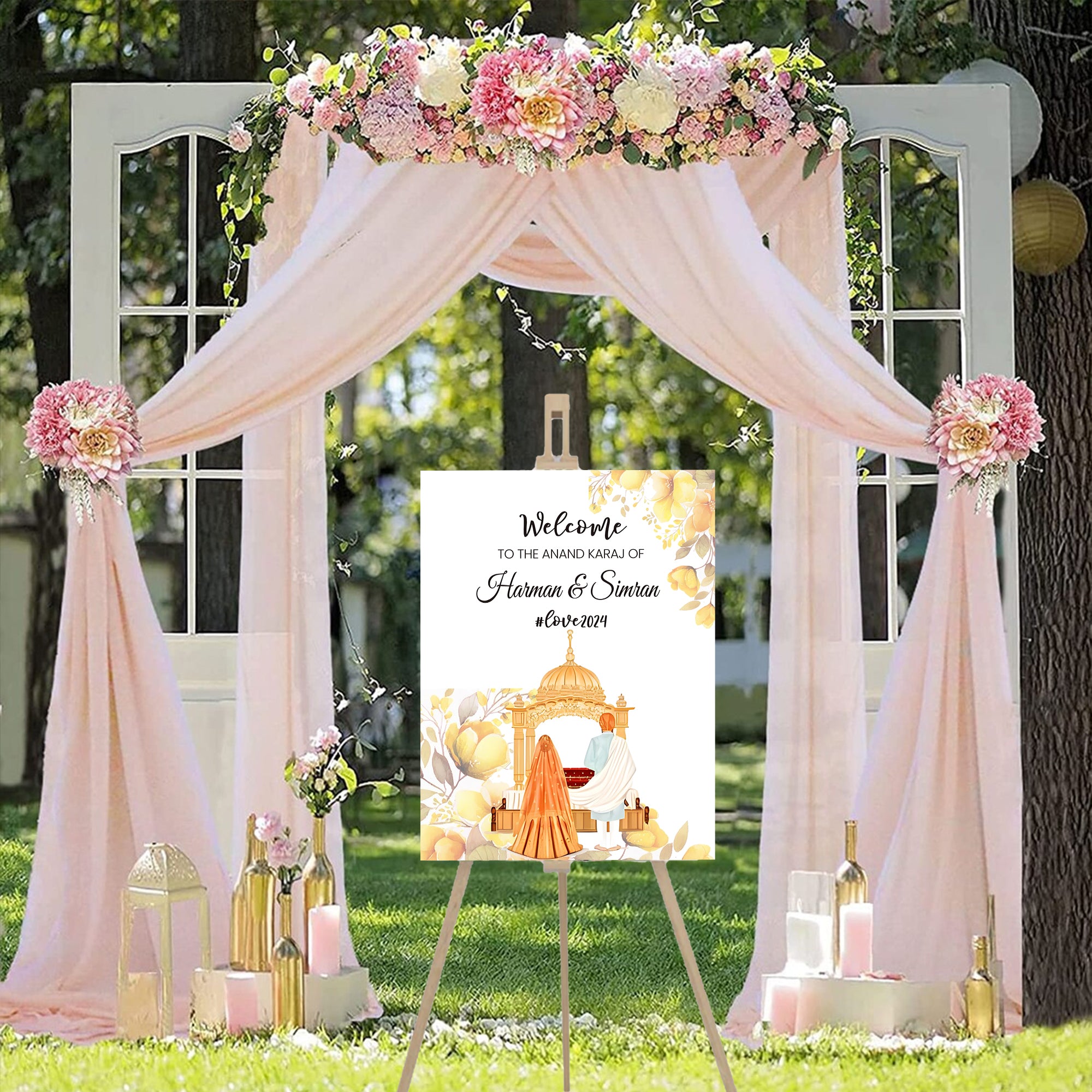 Indian Punjabi Wedding Anand Karaj Ceremony Welcome Board Sign for Decoration