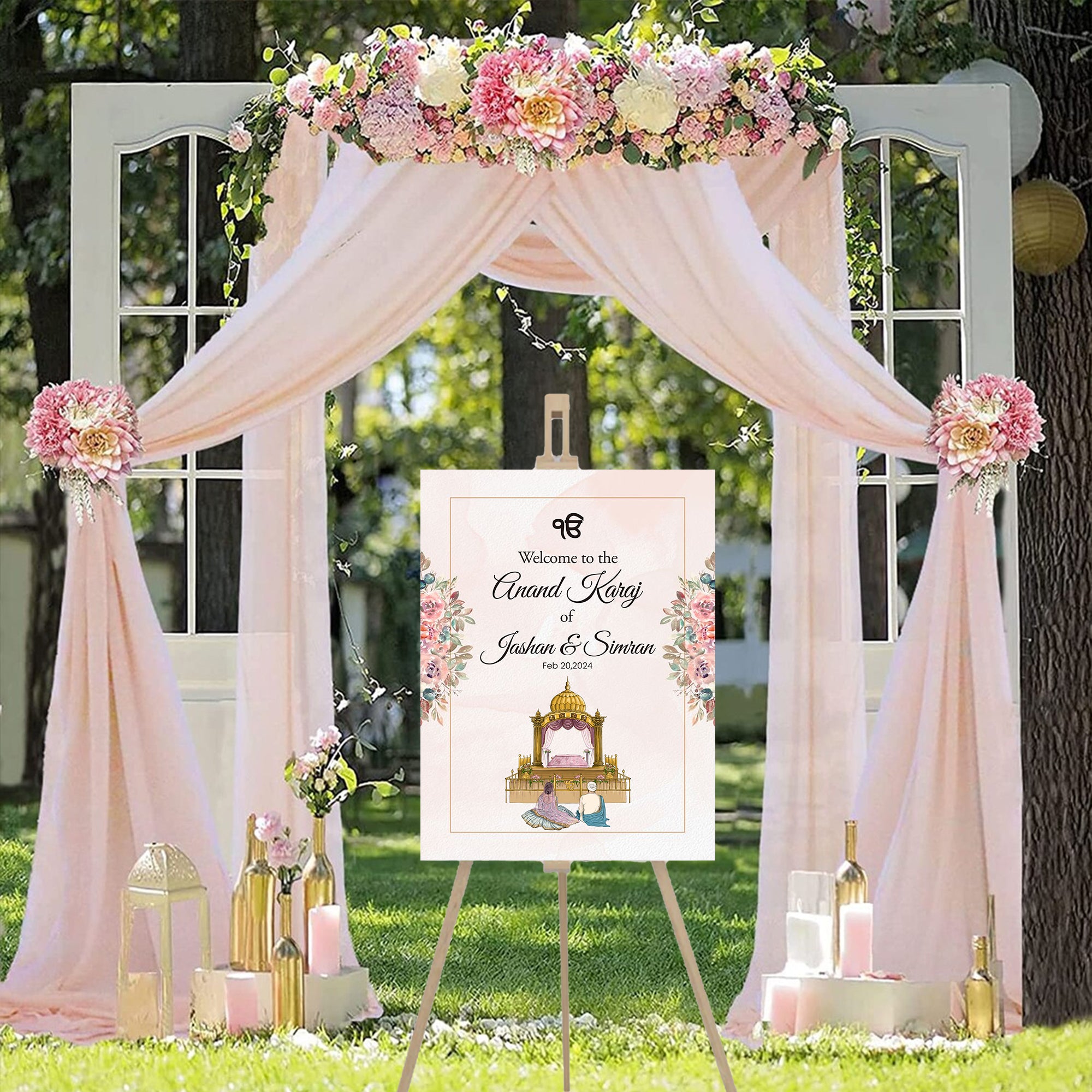Indian Punjabi Wedding Anand Karaj Ceremony Welcome Board Sign for Decoration