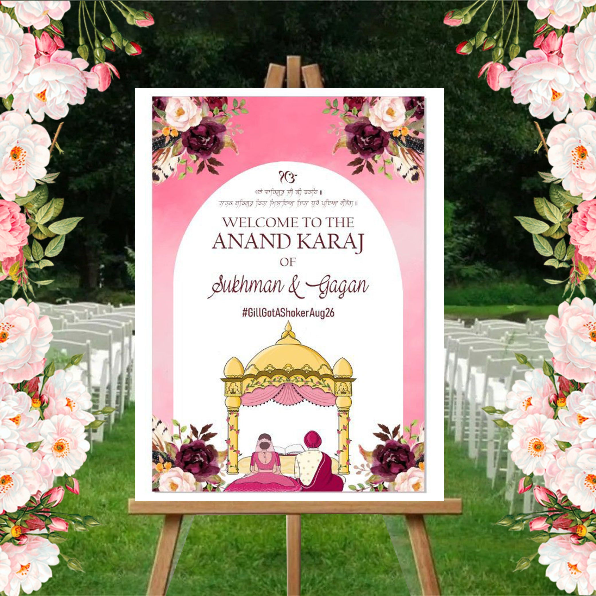 Indian Punjabi Wedding Anand Karaj Ceremony Welcome Board/Sign for Decoration