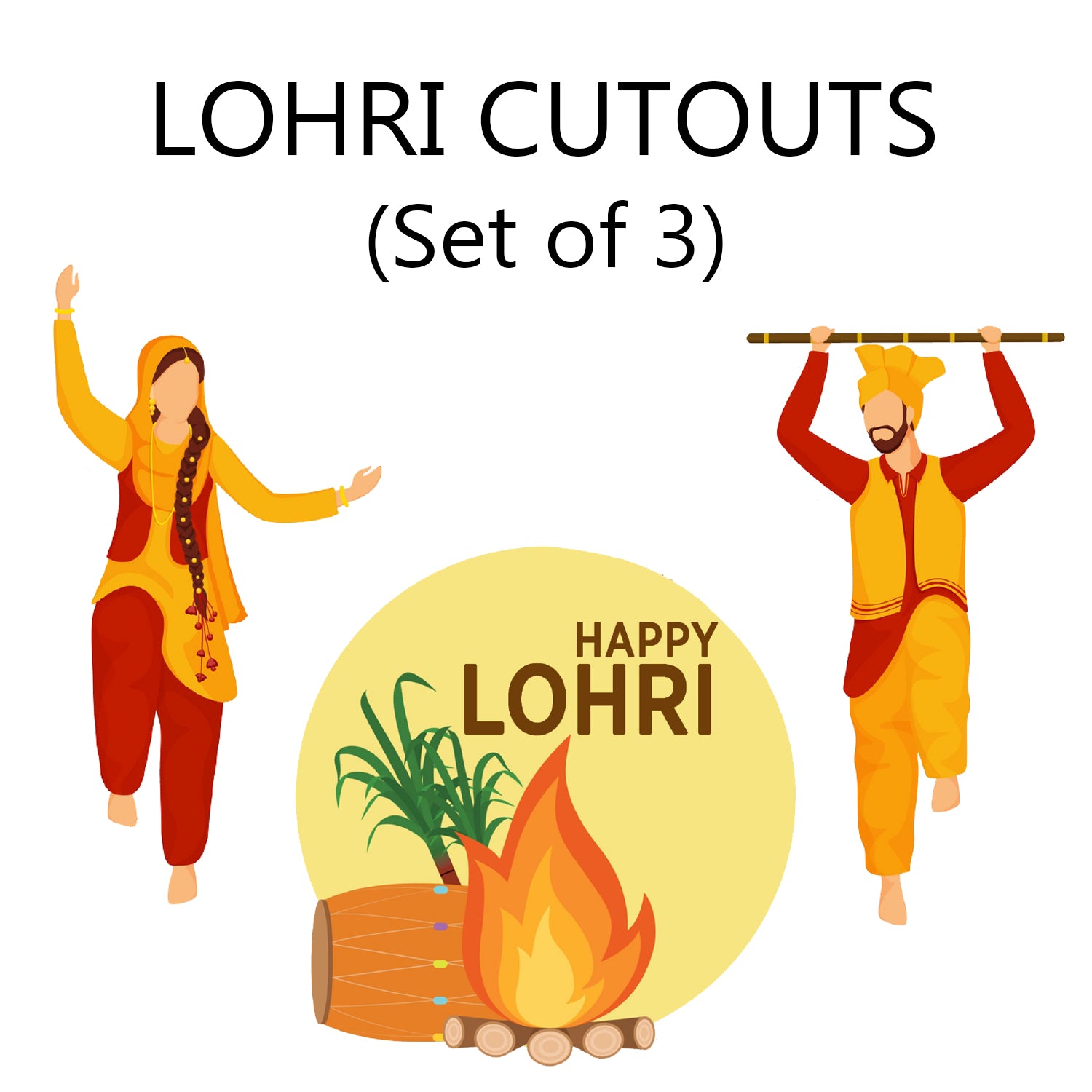 Lohri Party Cutouts for Decoration- Set of 3