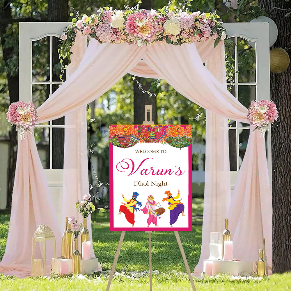Dhol Night Ceremony Signage or Welcome Board for Decoration