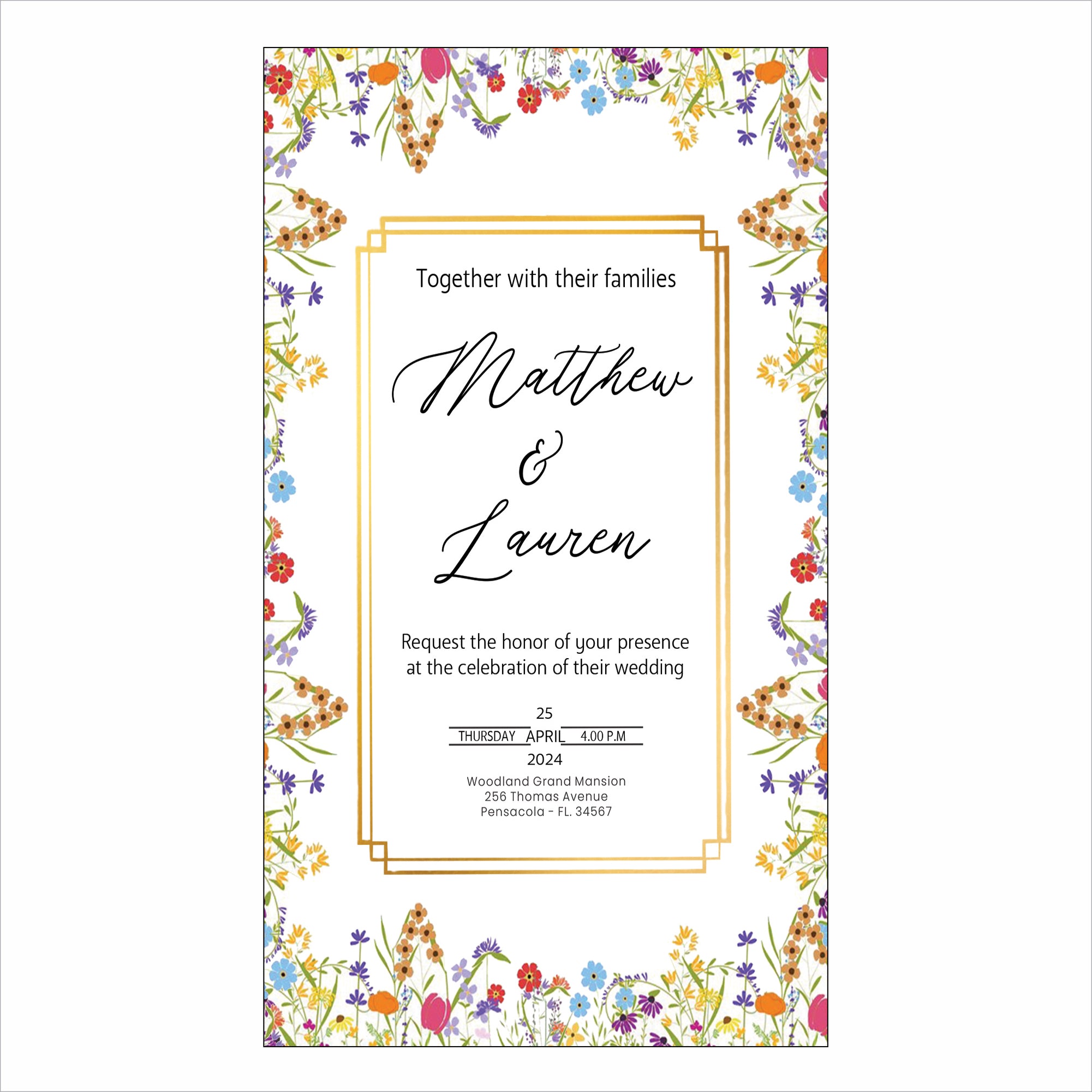 Wild Flower Wedding E- Invite/Printed Invitation Card